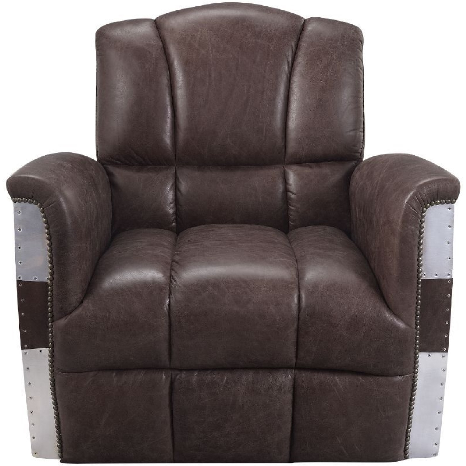 Accent Chair, Retro Brown Top Grain Leather & Aluminum