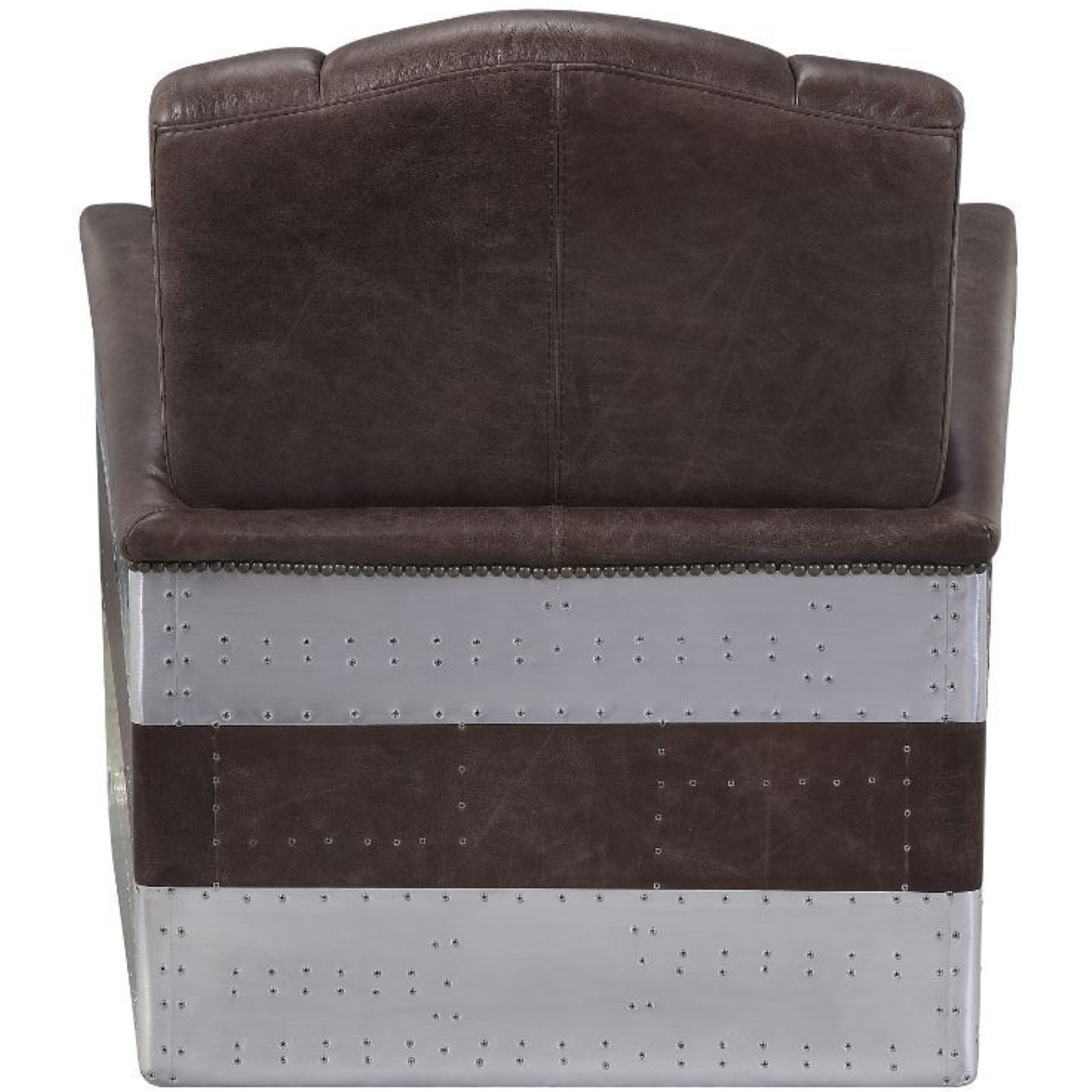 Accent Chair, Retro Brown Top Grain Leather & Aluminum