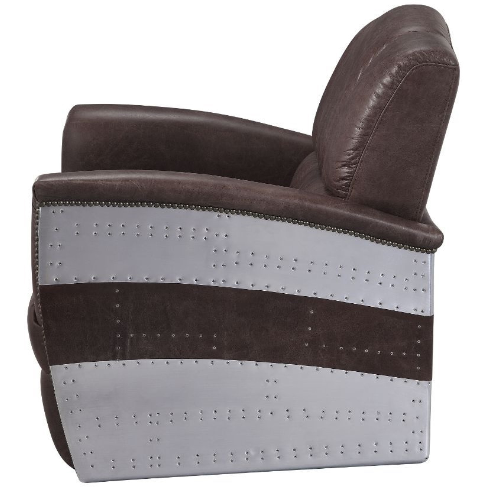 Accent Chair, Retro Brown Top Grain Leather & Aluminum