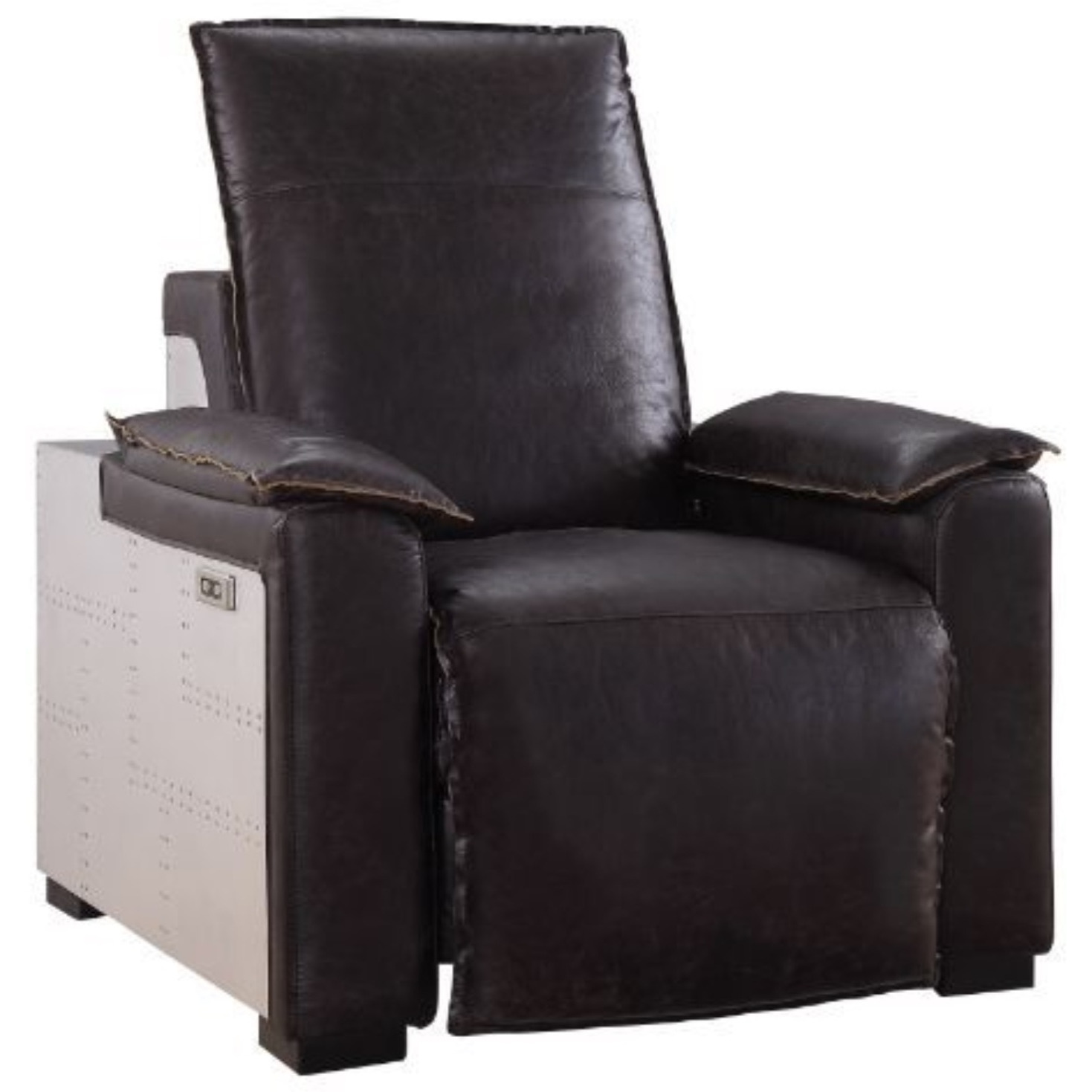 Power Motion Recliner, Dark Grain Brown Leather & Aluminum