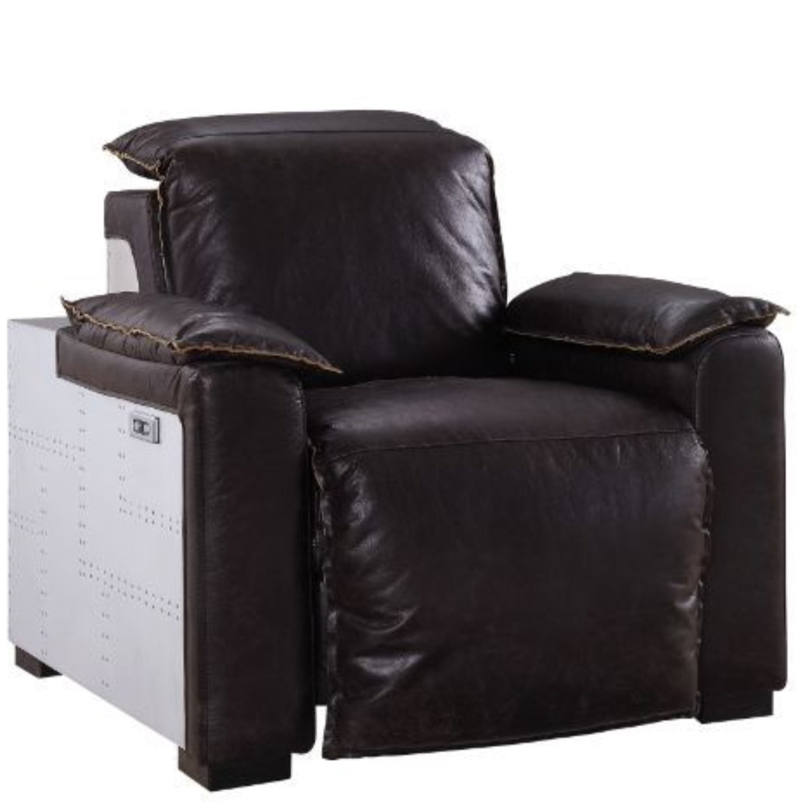 Power Motion Recliner, Dark Grain Brown Leather & Aluminum