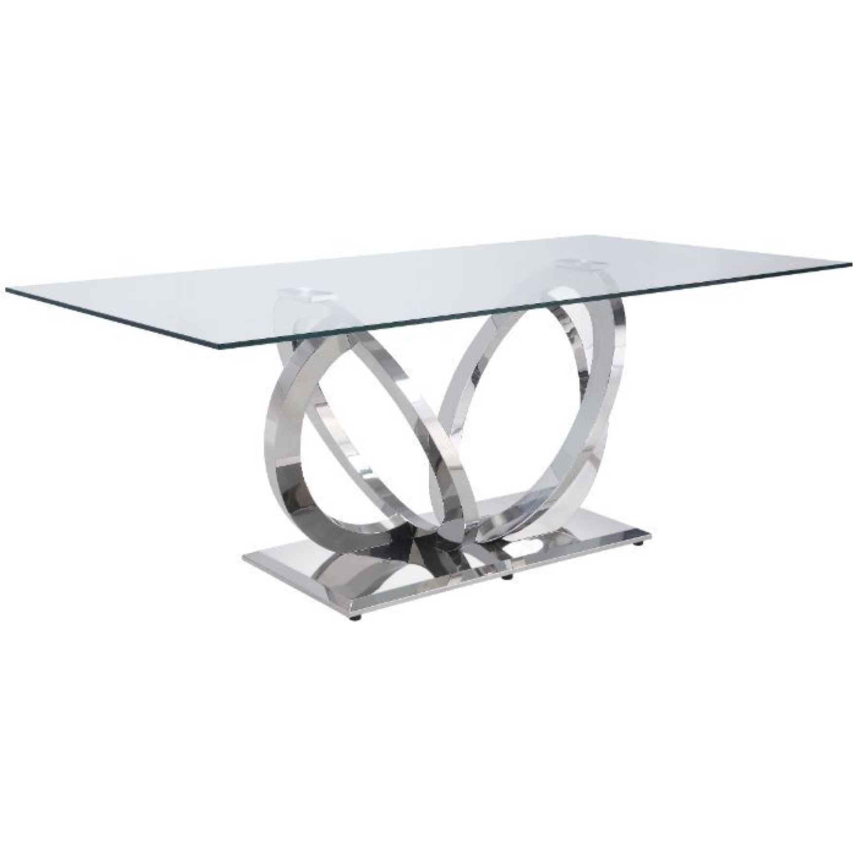 Dining Table, Clear Glass & Mirrored Silver Finish