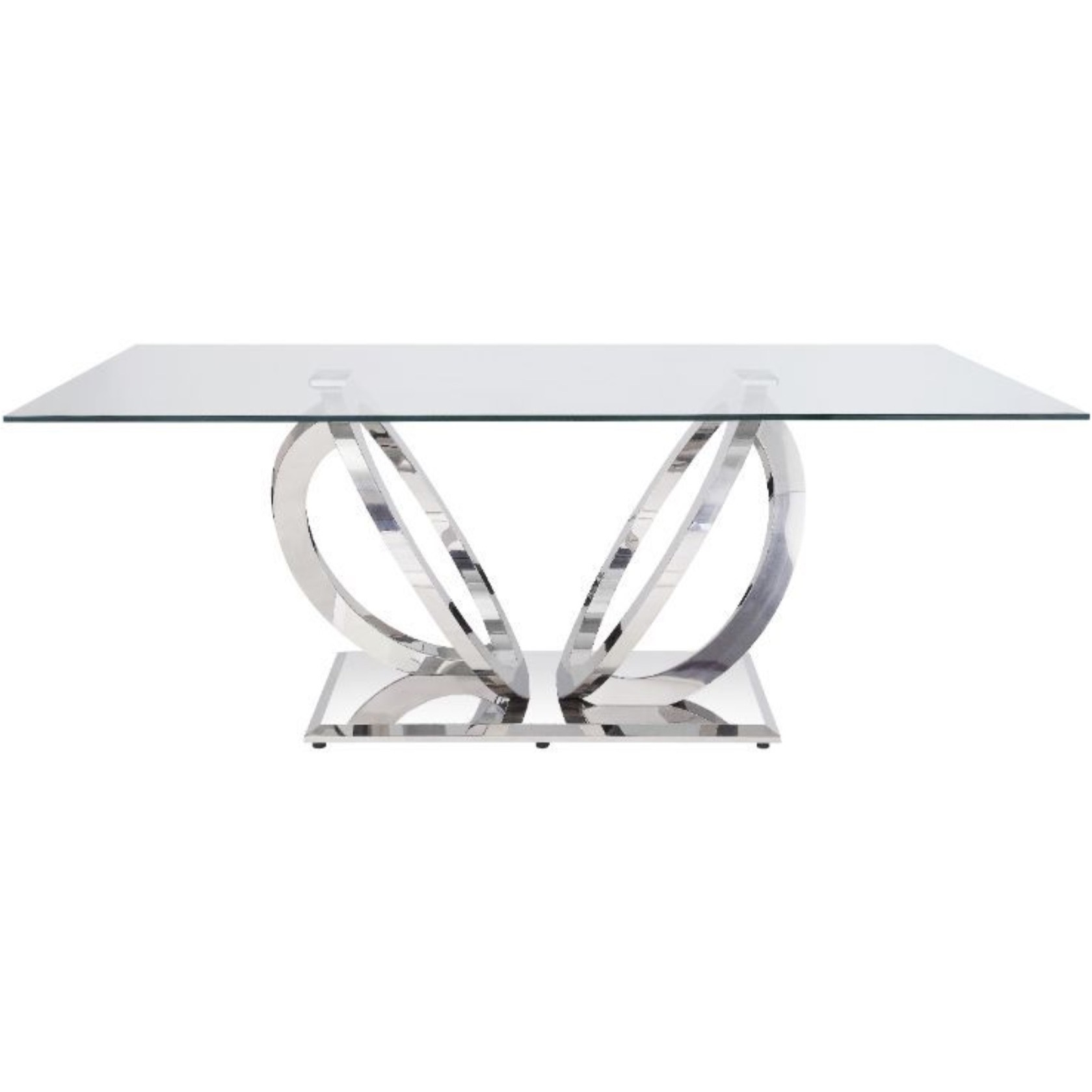 Dining Table, Clear Glass & Mirrored Silver Finish