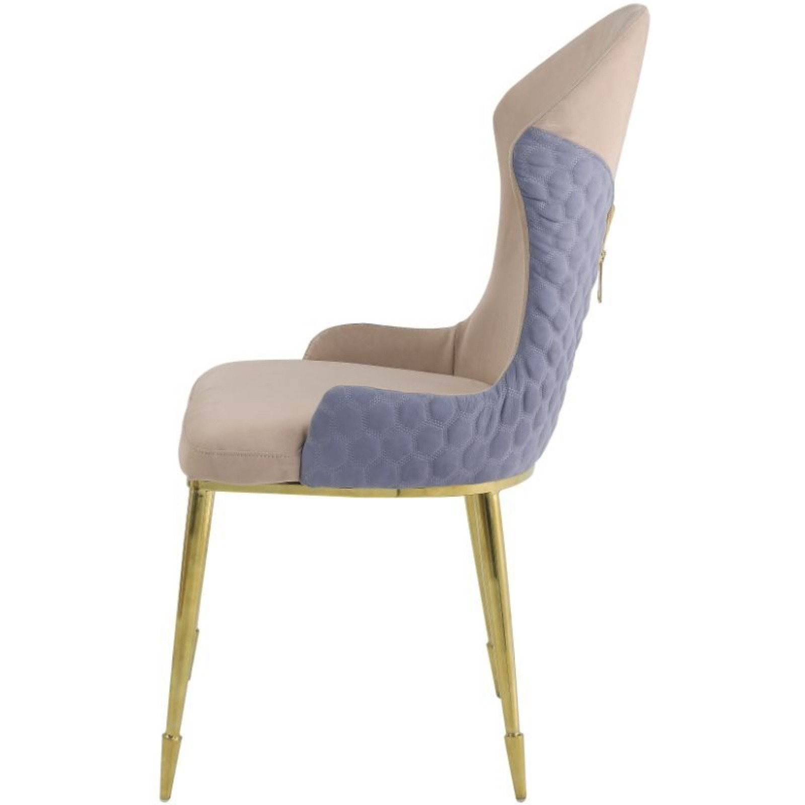 Side Chair (Set-2), Tan, Lavender Fabric & Gold