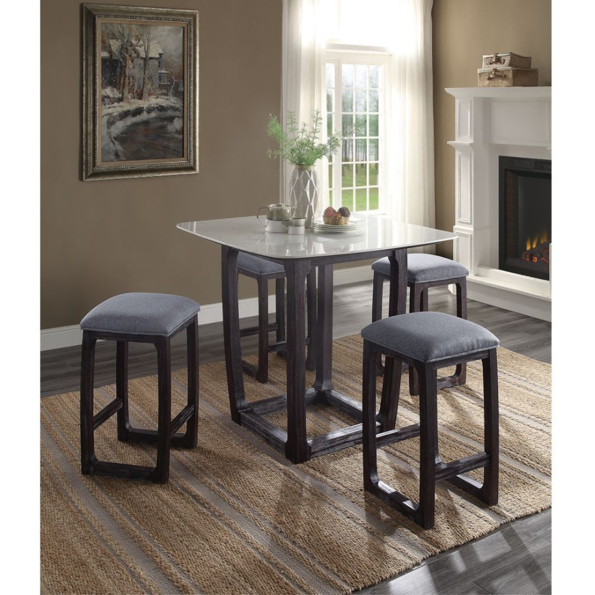 Counter Height Table, Marble & Weathered Espresso
