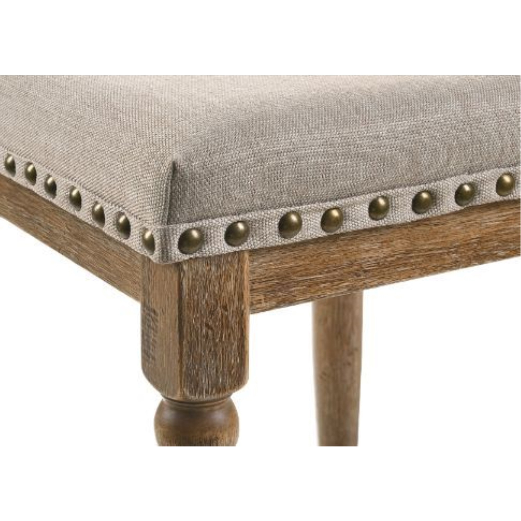 Counter Height Stool, Beige Fabric & Weathered Oak Finish