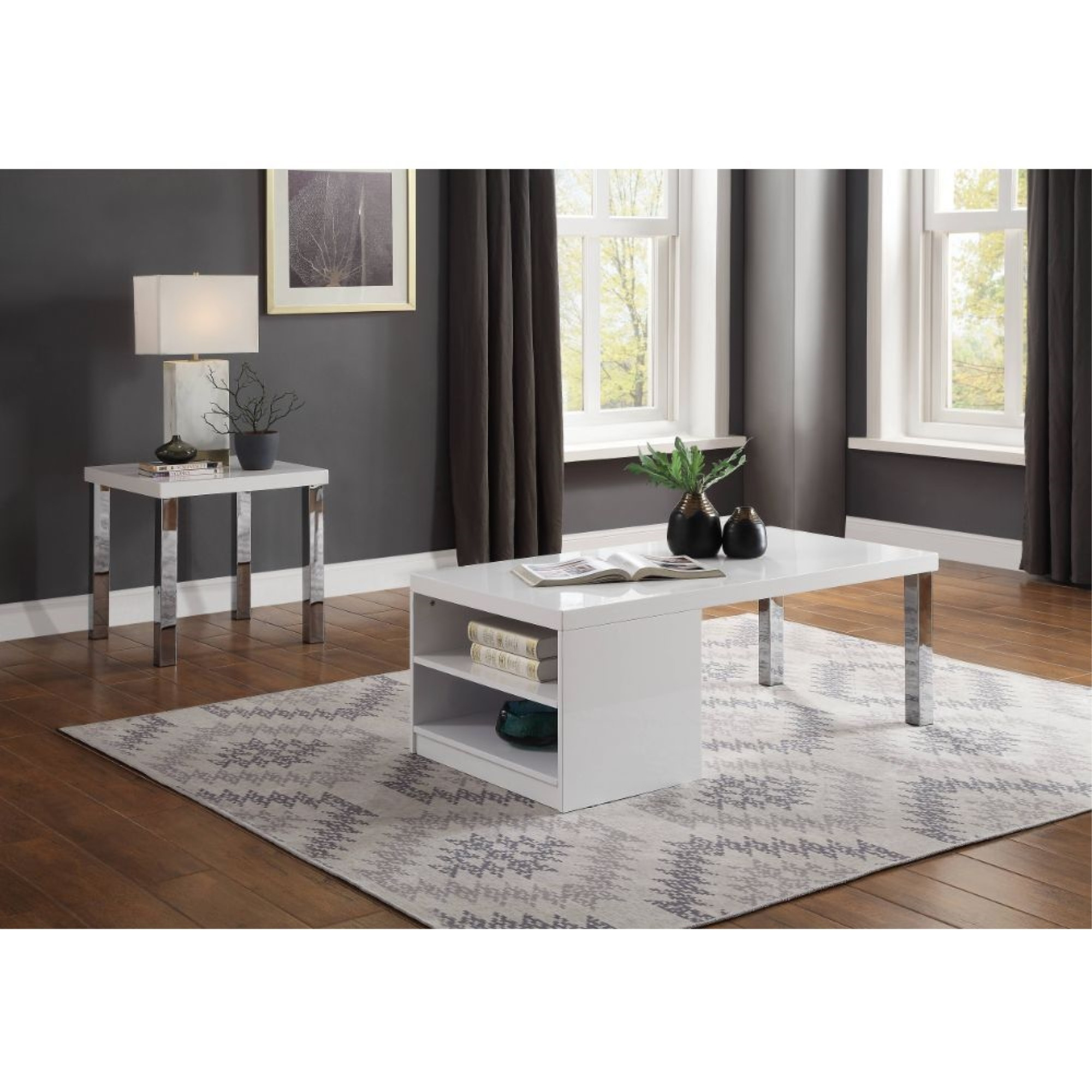 Coffee Table, White High Gloss & Chrome