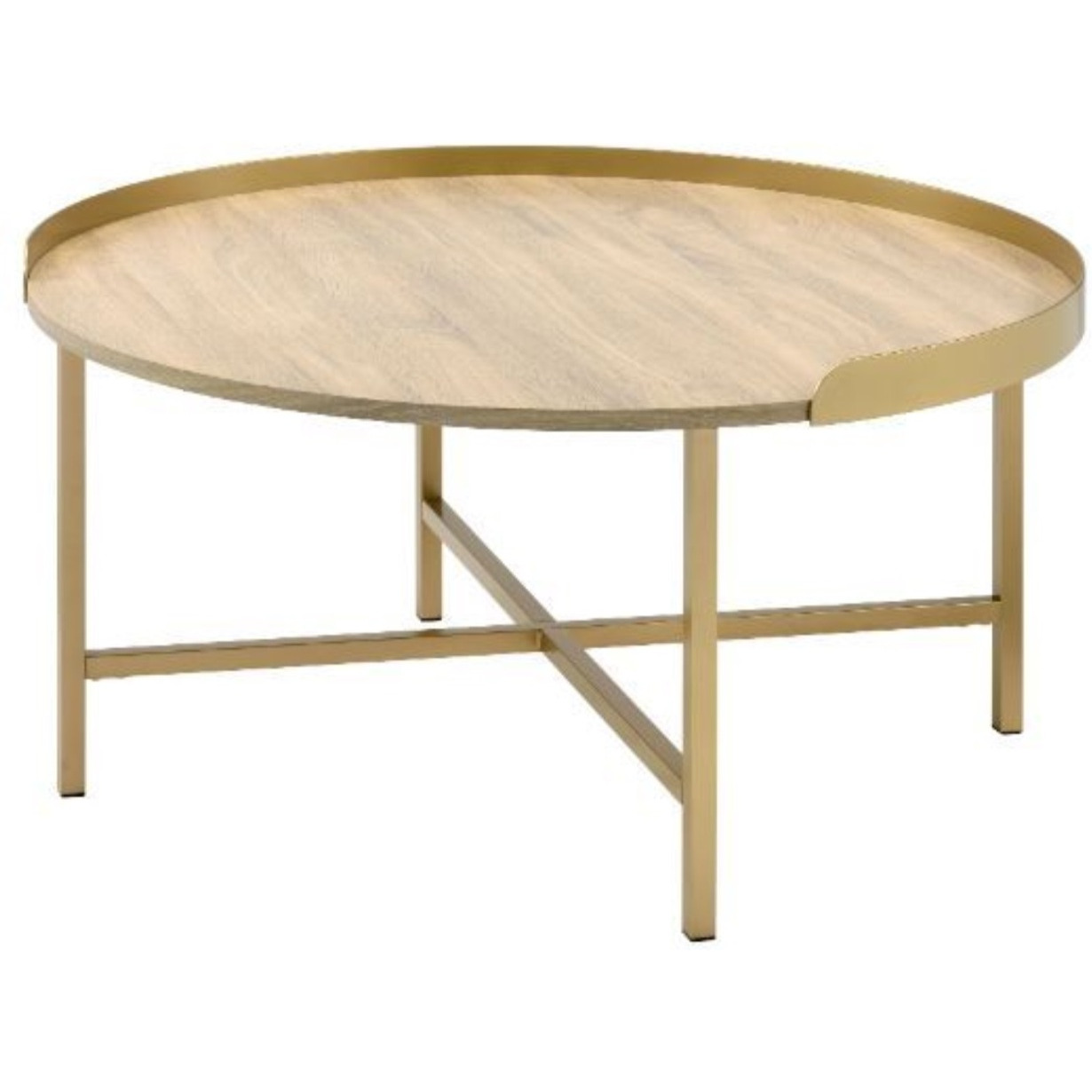 Coffee Table, Oak Table Top & Gold Finish
