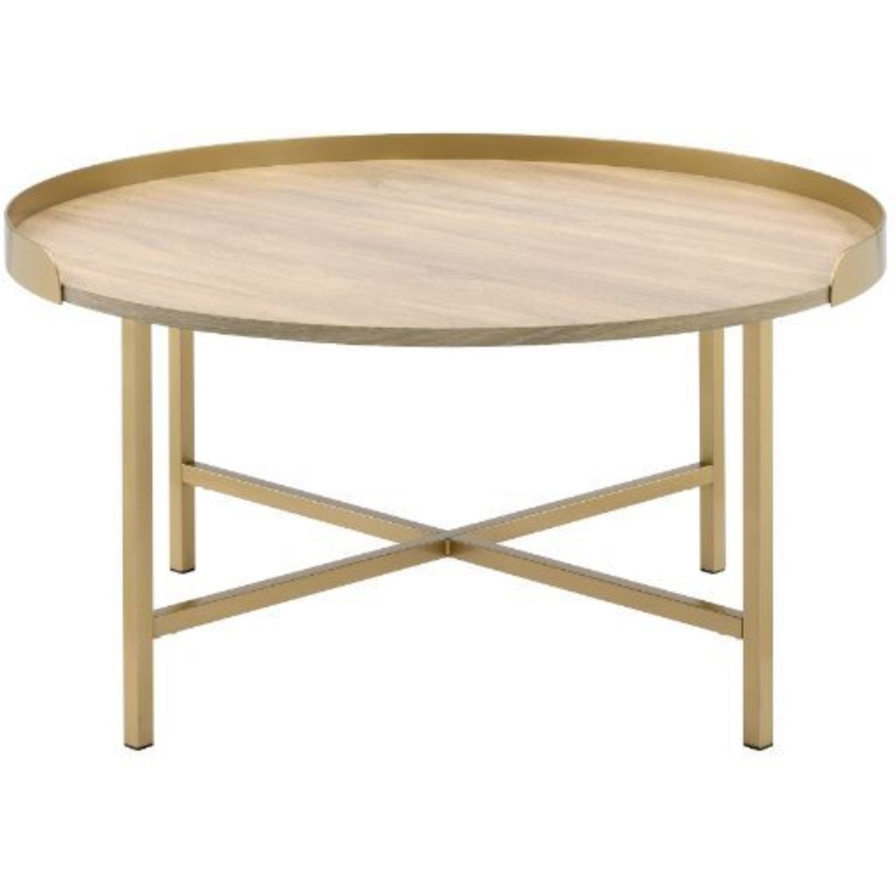 Coffee Table, Oak Table Top & Gold Finish
