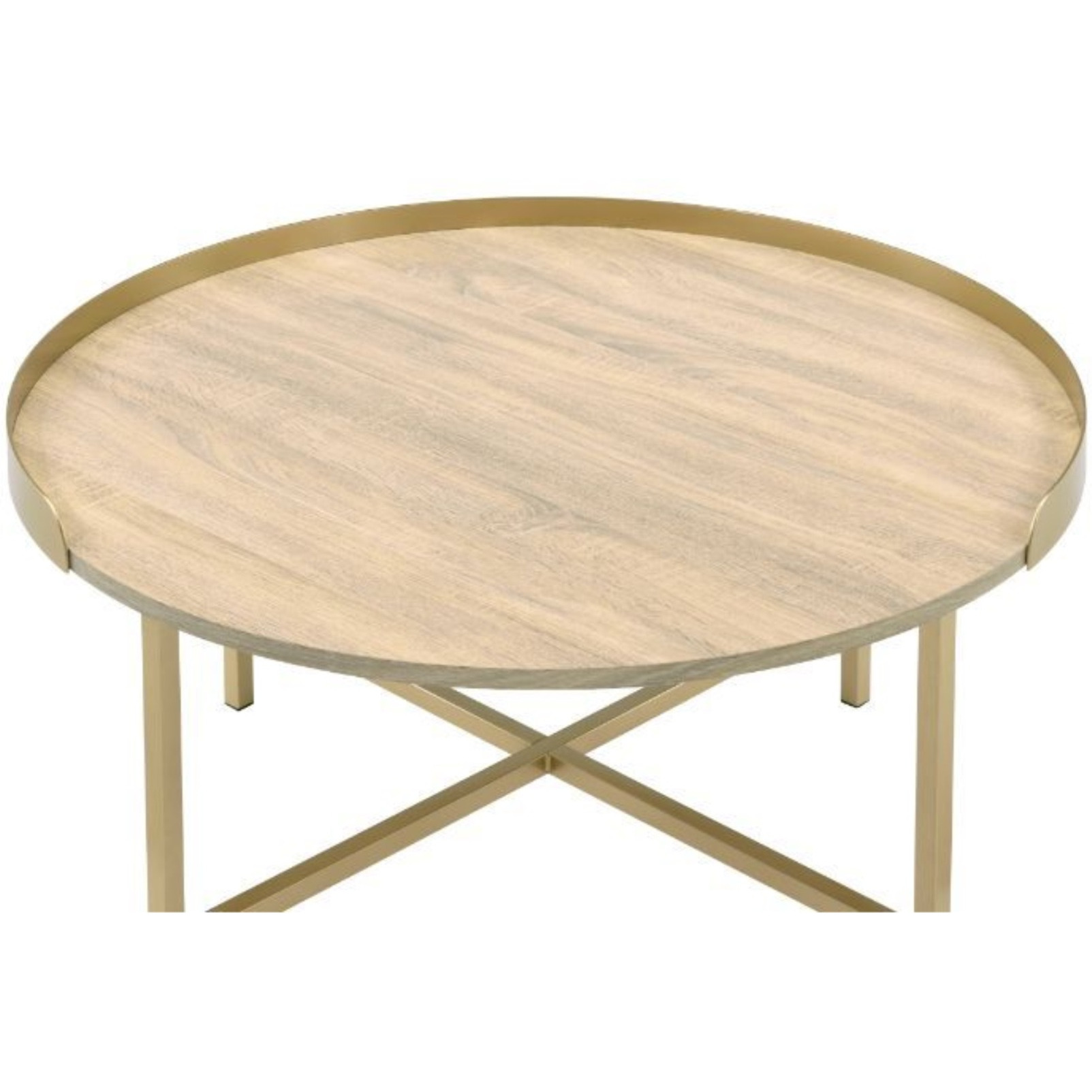 Coffee Table, Oak Table Top & Gold Finish