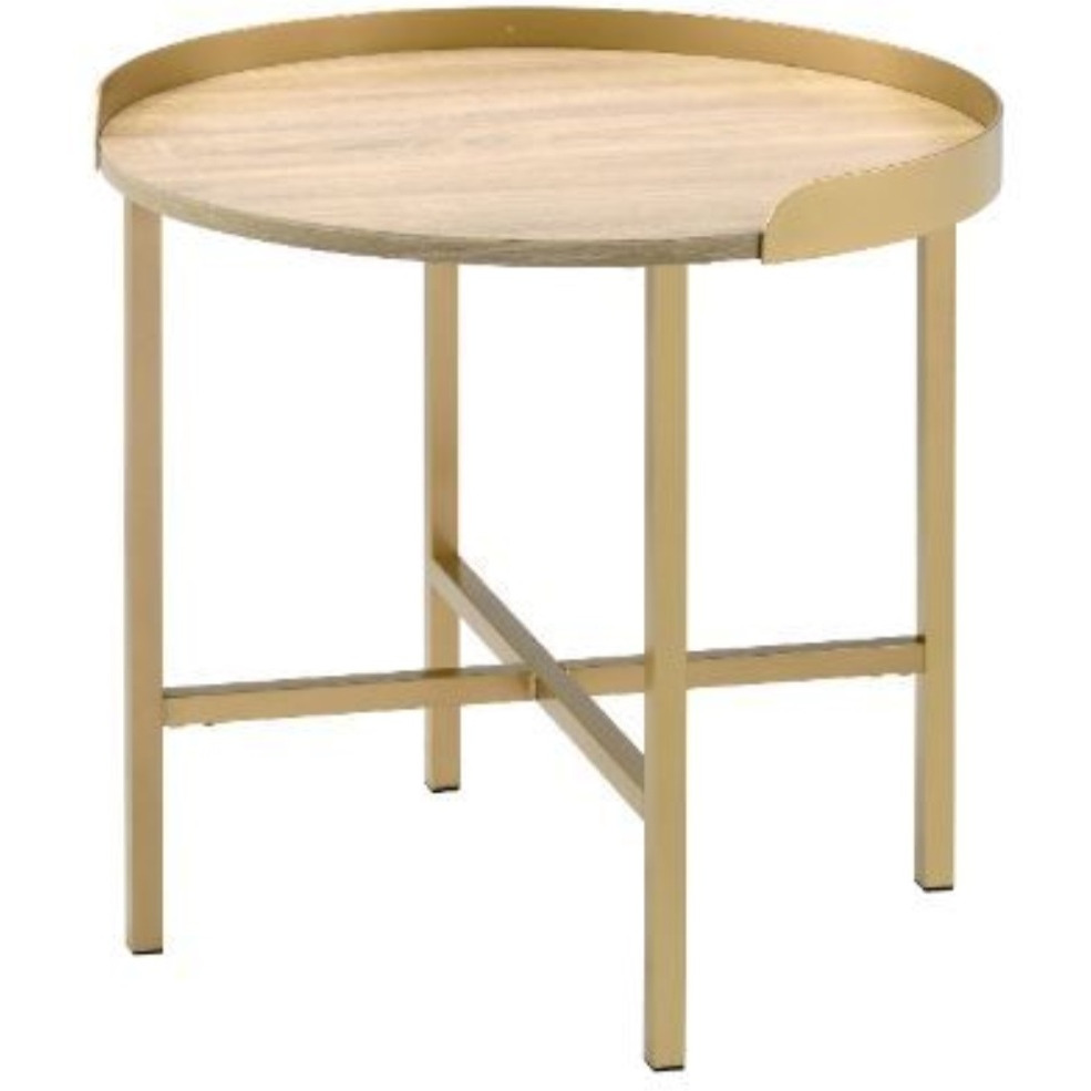 End Table, Oak Table Top & Gold Finish