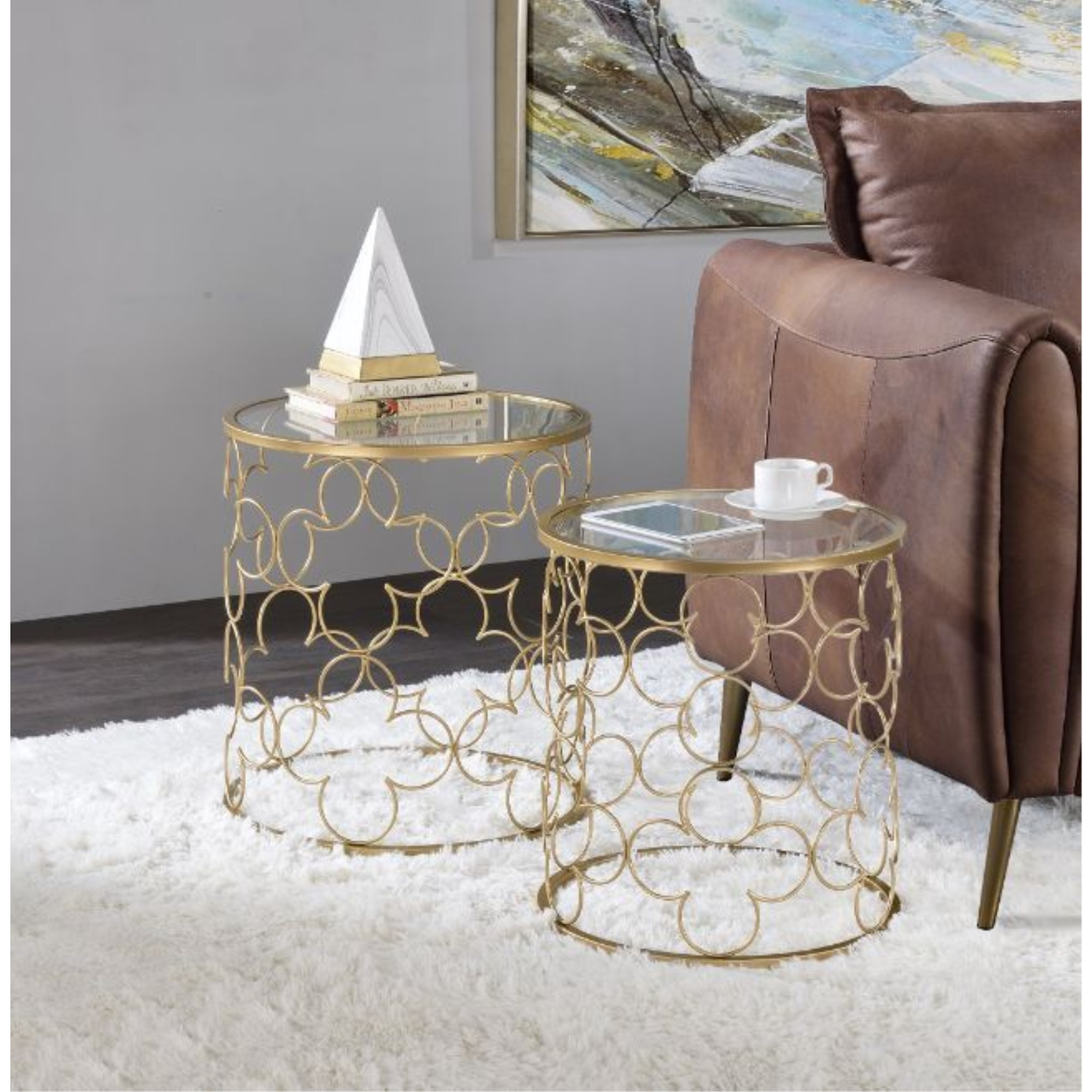 Nesting Table, Clear Glass & Gold Finish