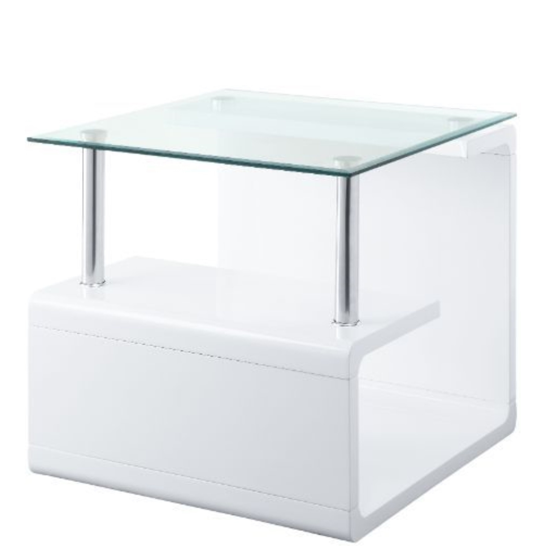 End Table, Clear Glass & White High Gloss Finish