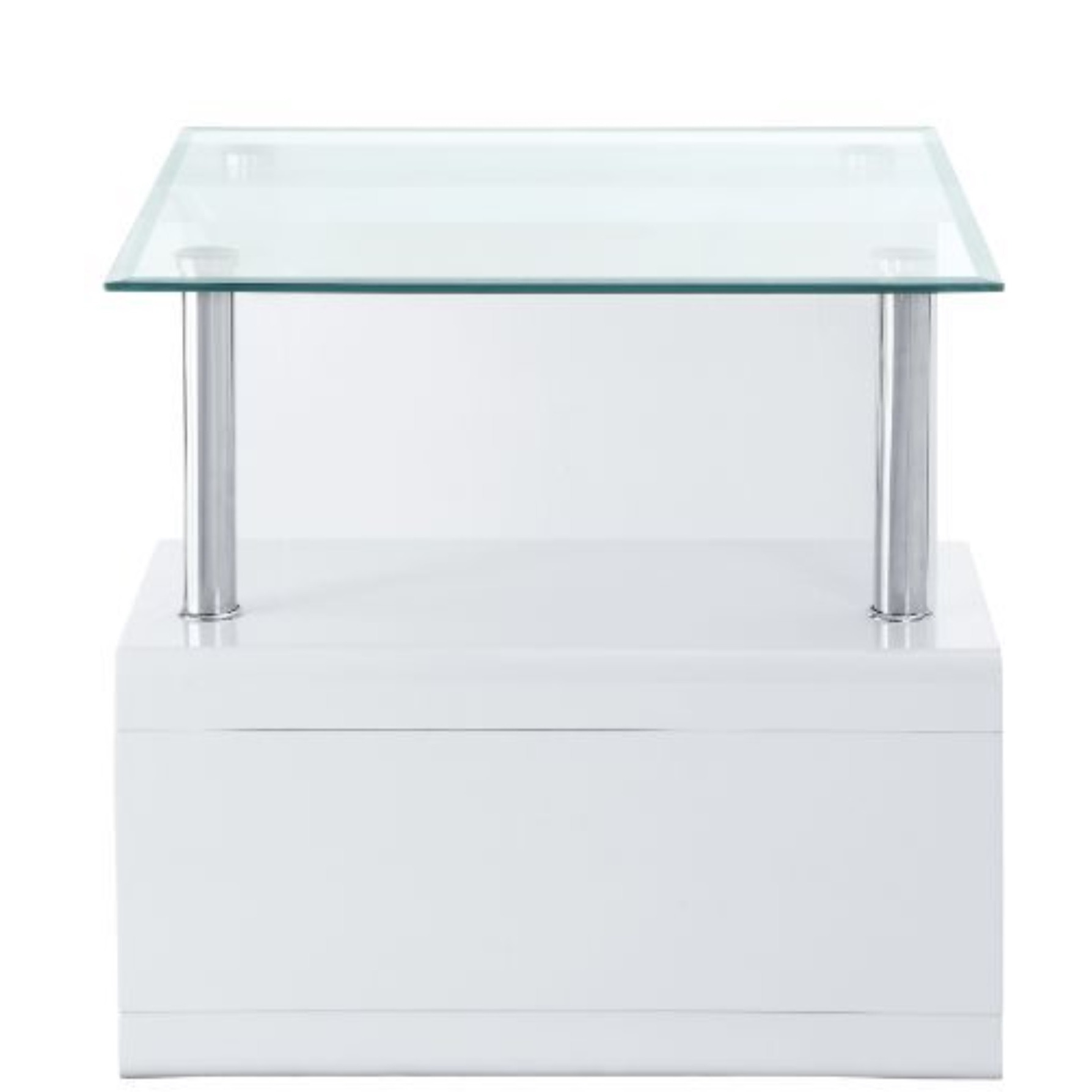 End Table, Clear Glass & White High Gloss Finish