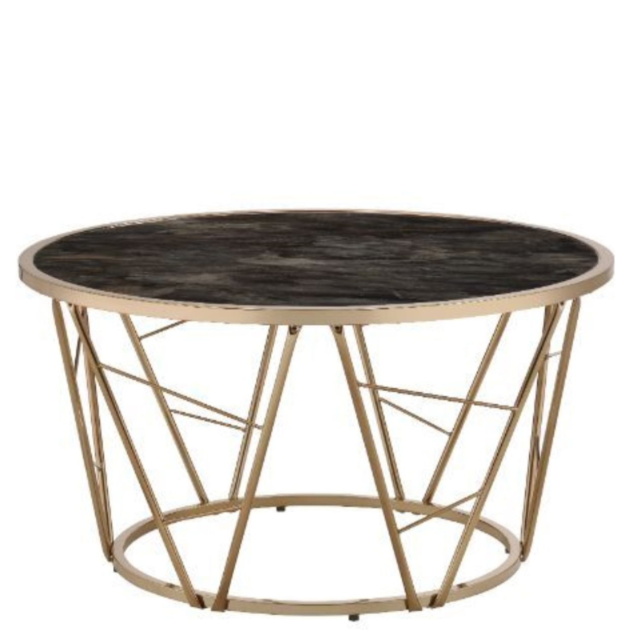 Coffee Table, Faux Black Marble Glass & Champagne Finish