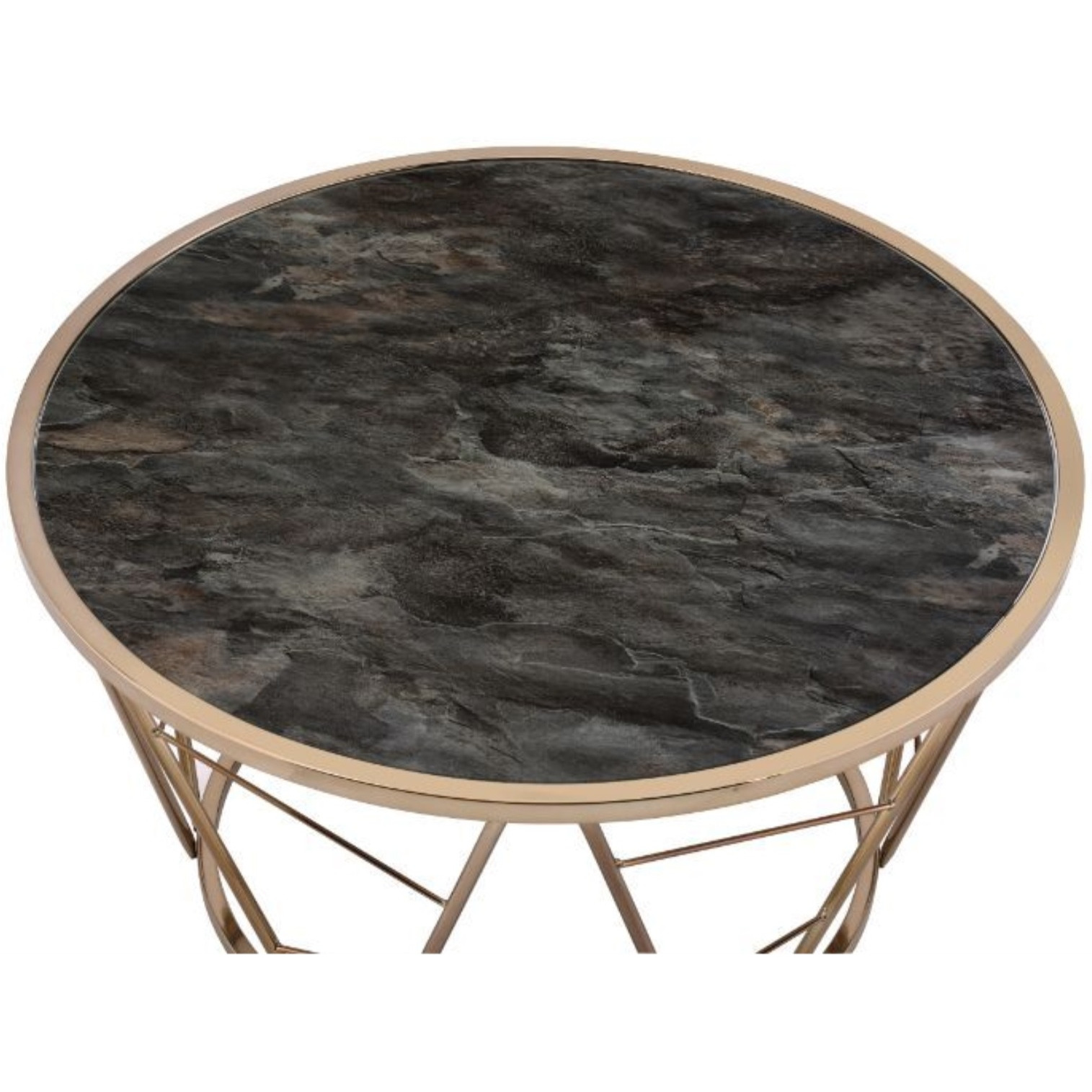 Coffee Table, Faux Black Marble Glass & Champagne Finish