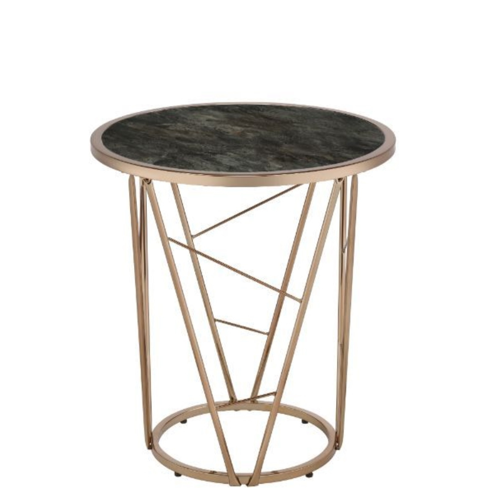 End Table, Faux Black Marble Glass & Champagne Finish