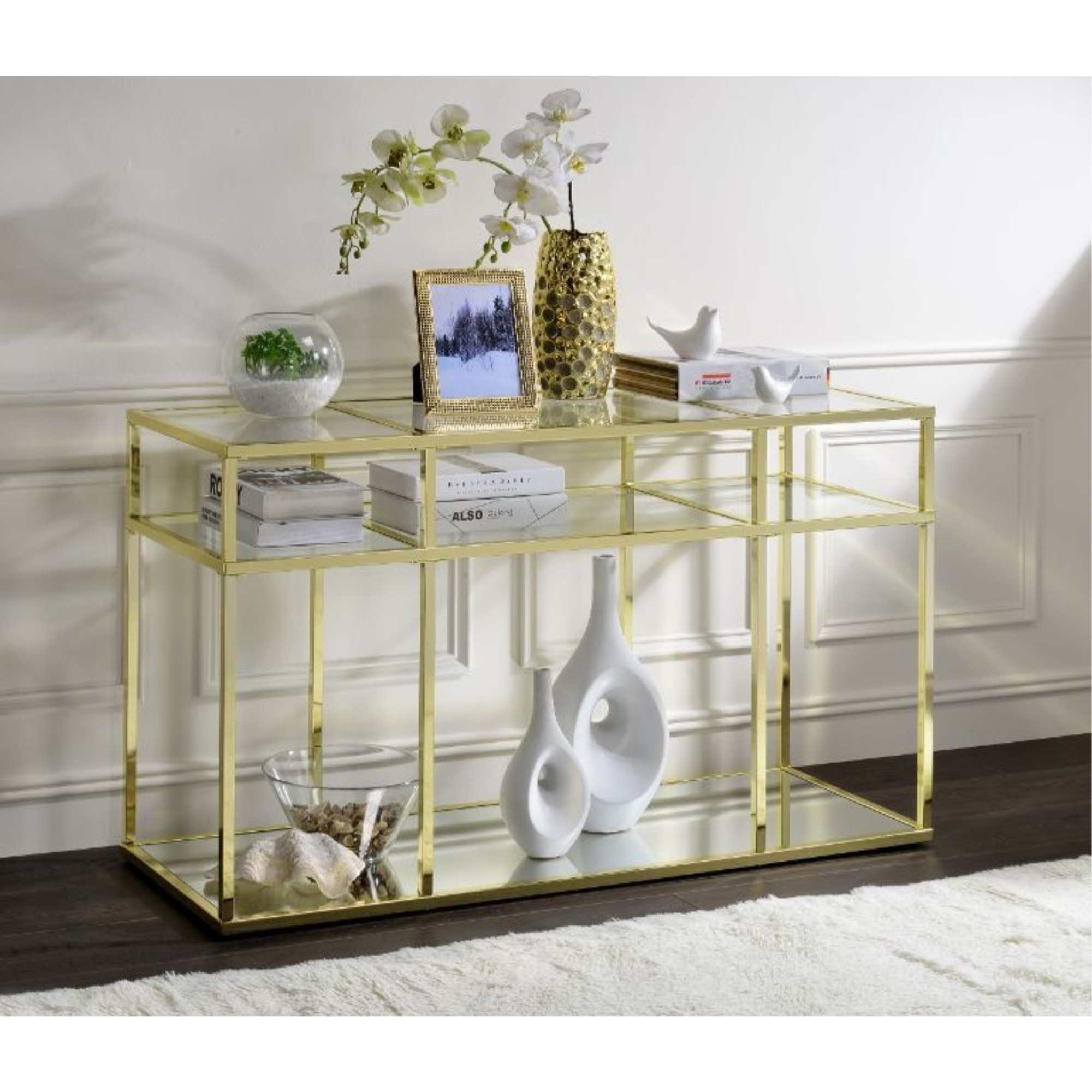 Sofa Table, Clear Glass & Gold Finish