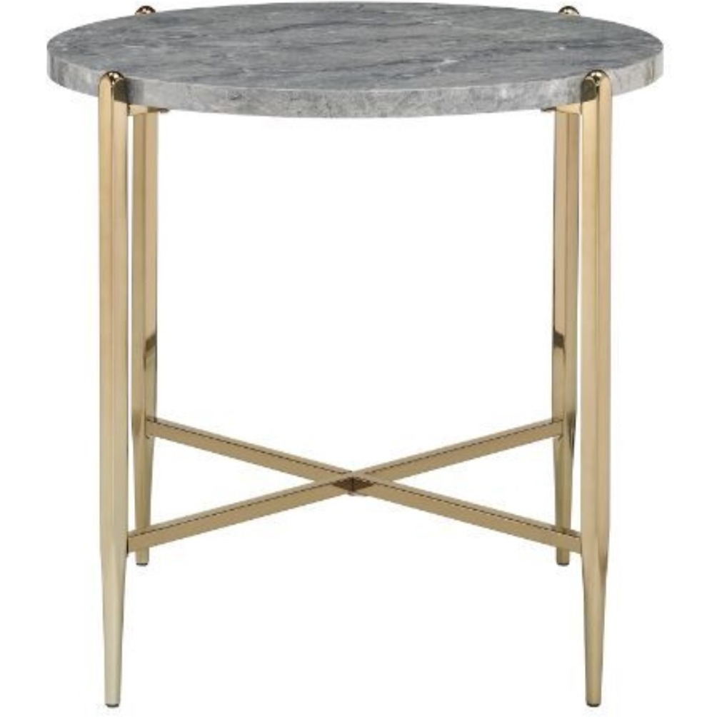 End Table, Faux Marble & Champagne Finish
