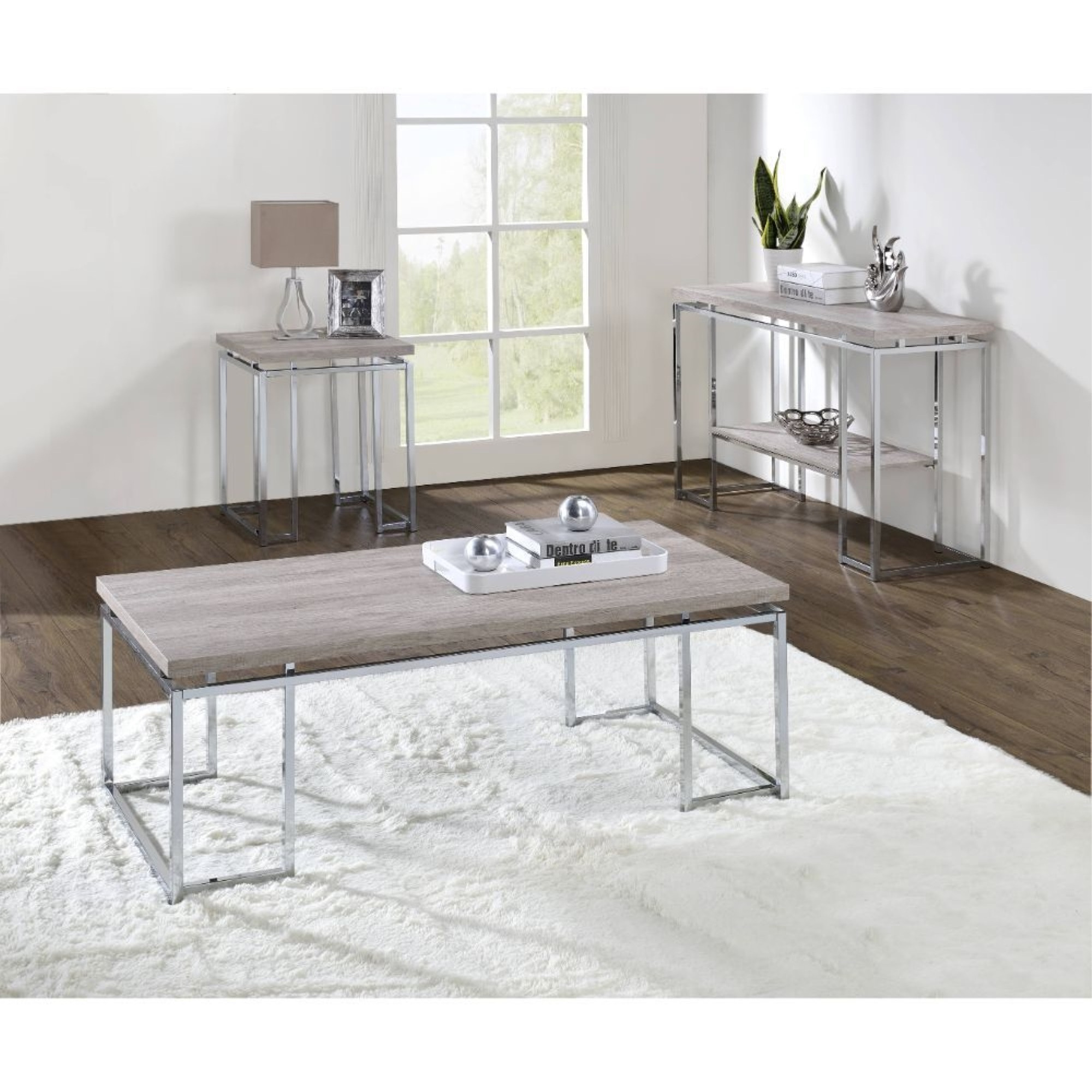 Coffee Table, Natural Oak & Chrome