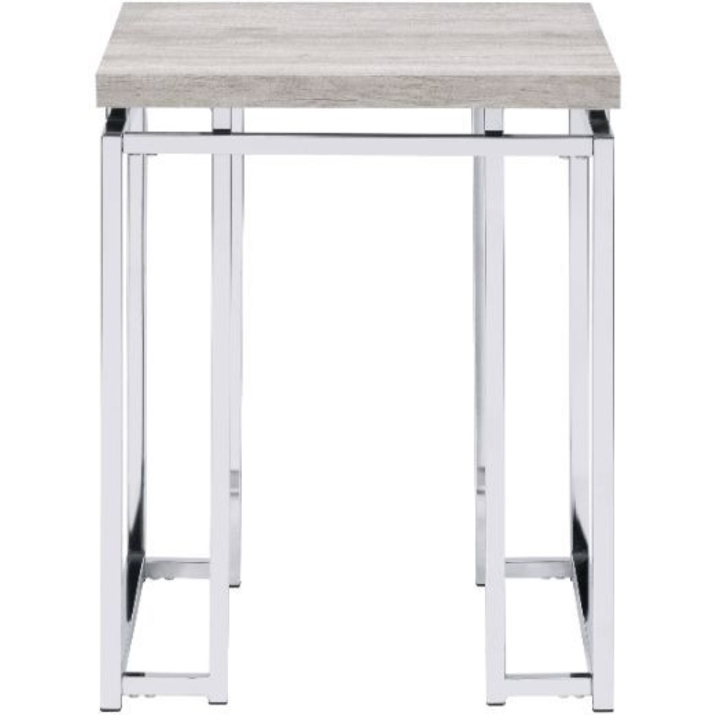 End Table, Natural Oak & Chrome