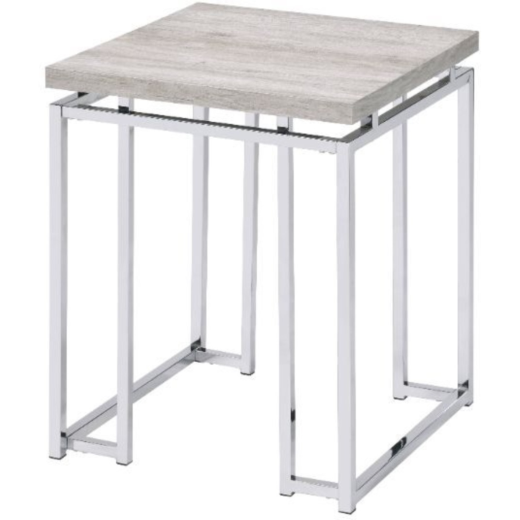 End Table, Natural Oak & Chrome
