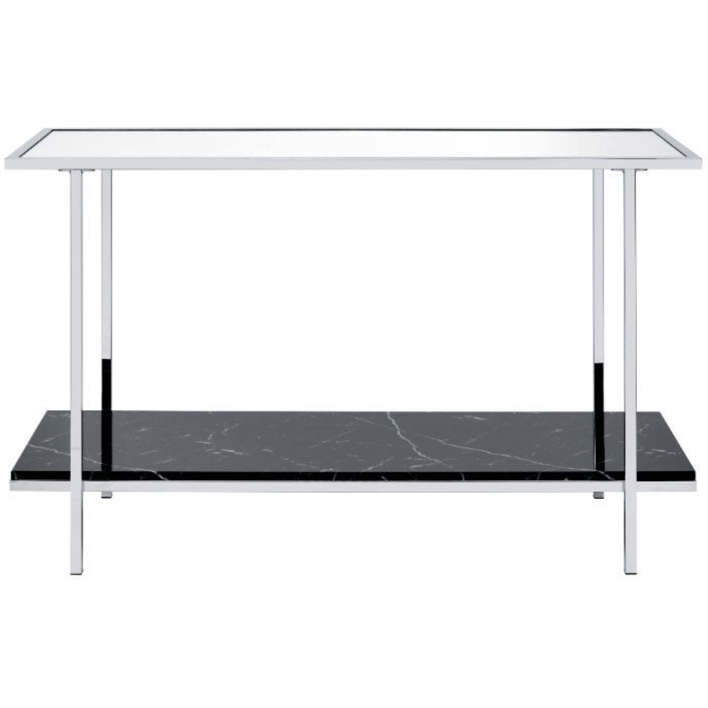 Console Table, Mirrored, Faux Marble & Chrome