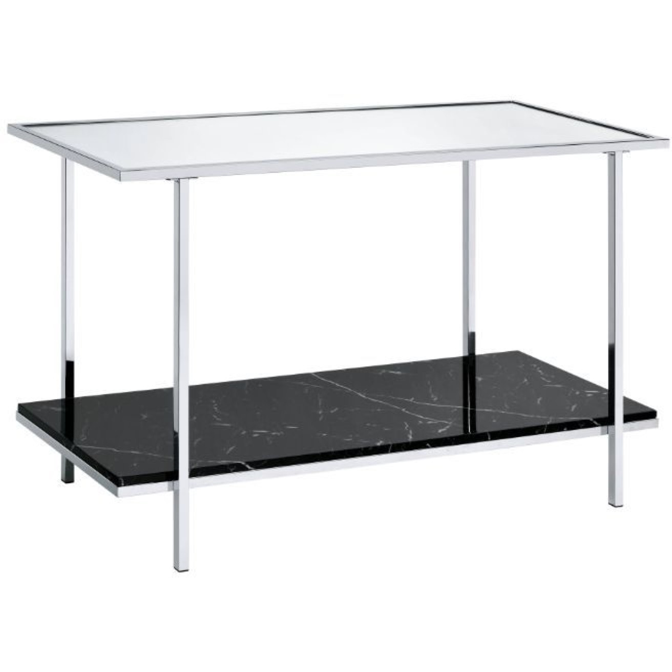 Console Table, Mirrored, Faux Marble & Chrome