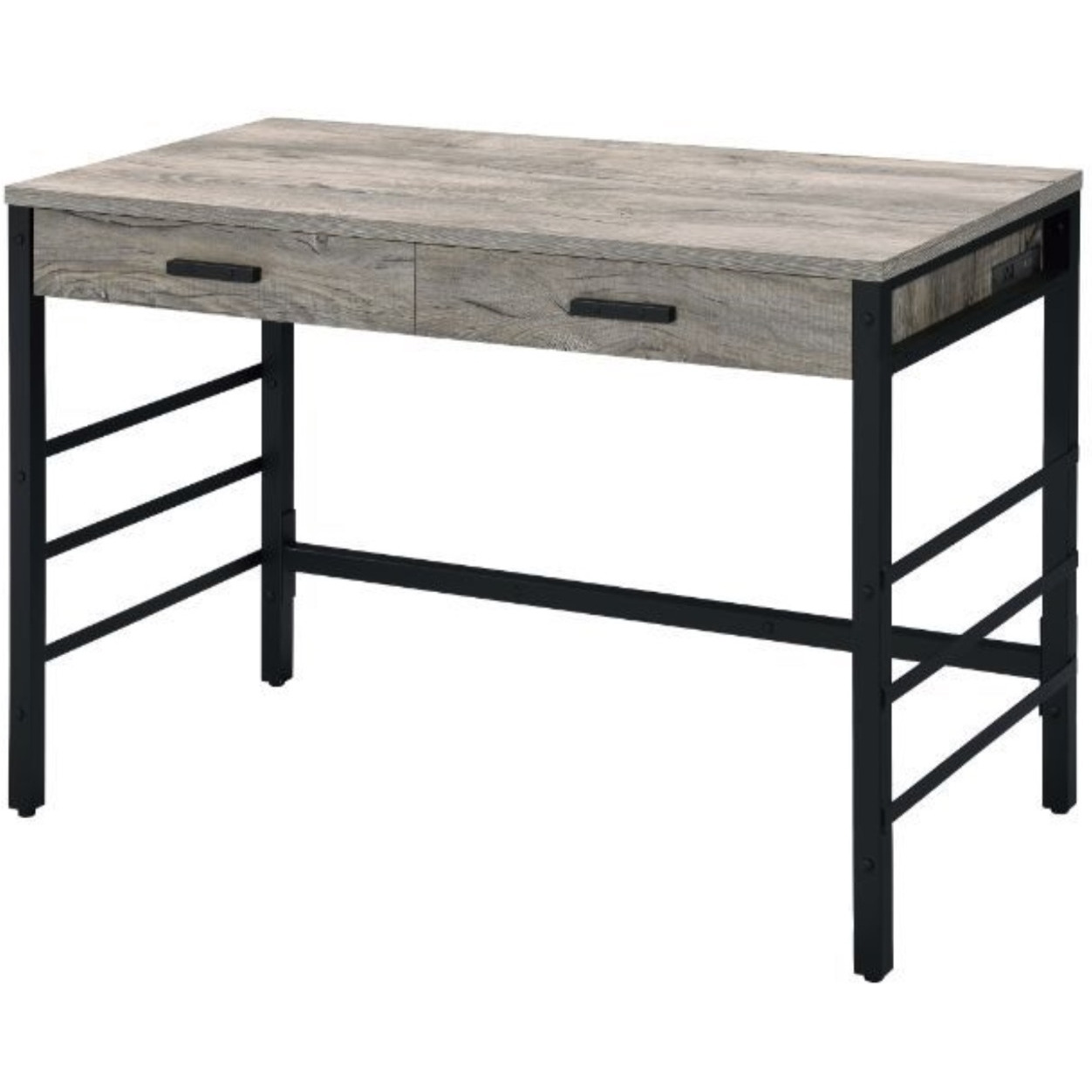 Built-in USB Port Writing Desk, Light Weathered Oak & Black Finish