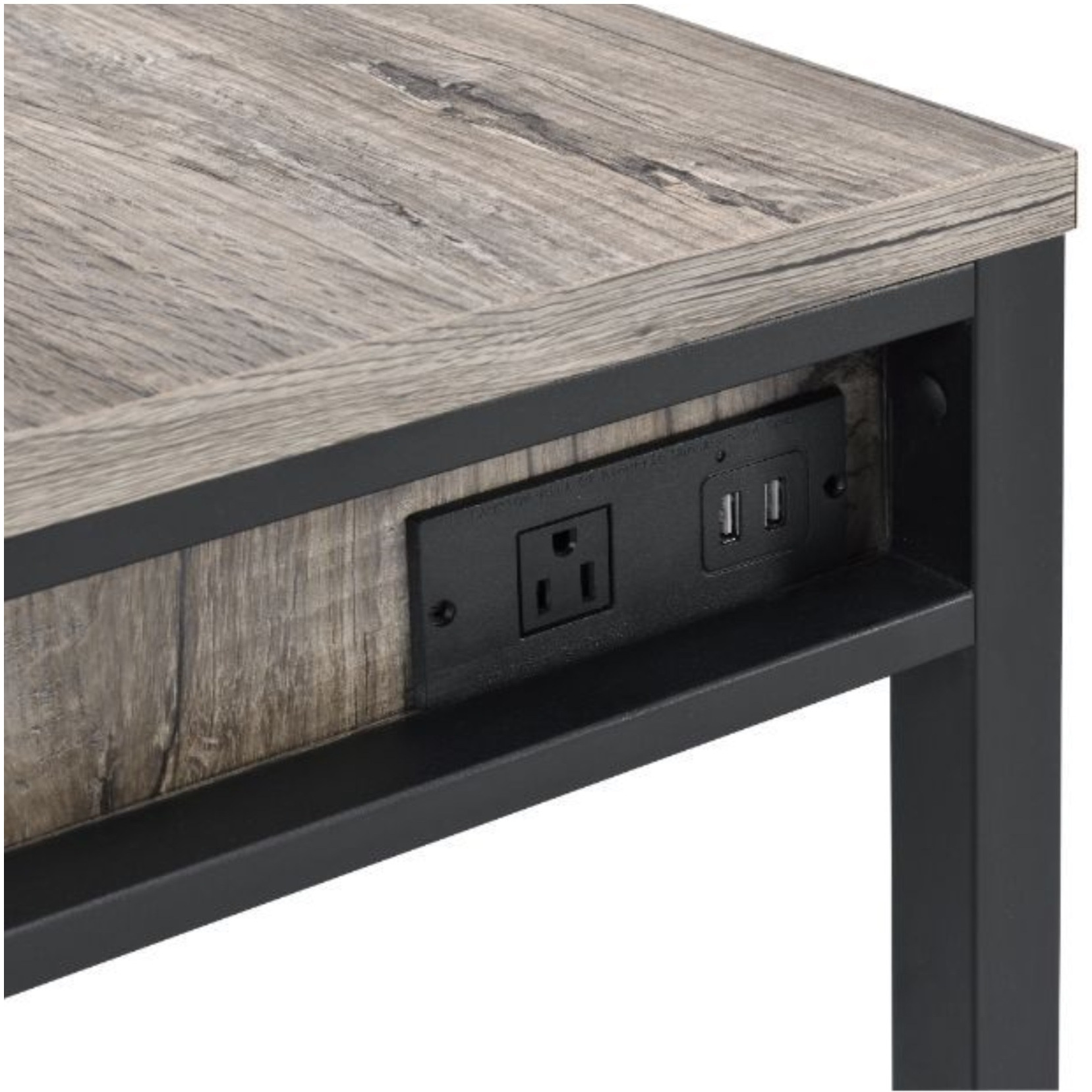 Built-in USB Port Writing Desk, Light Weathered Oak & Black Finish