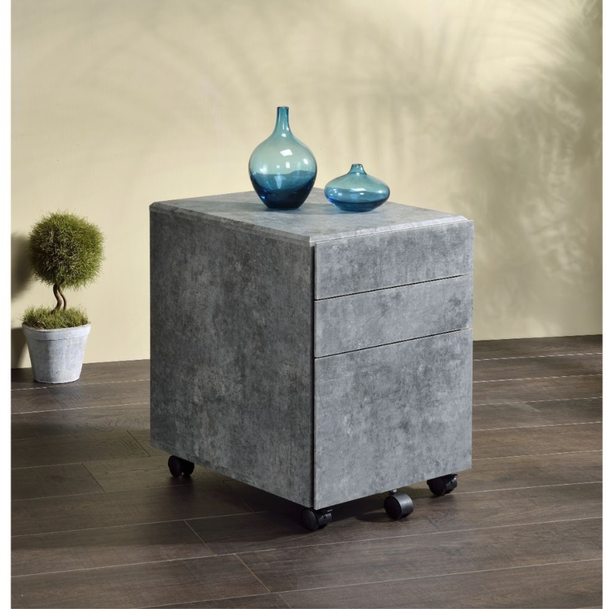 File Cabinet, Faux Concrete & Silver