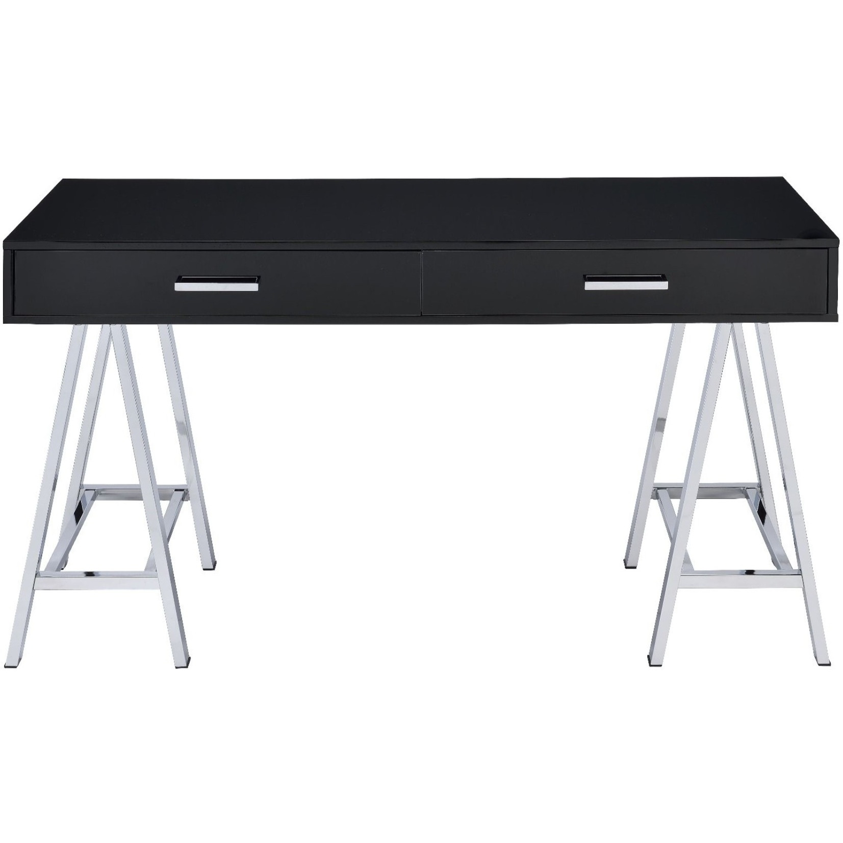 Built-in USB Port Writing Desk, Black High Gloss & Chrome Finish