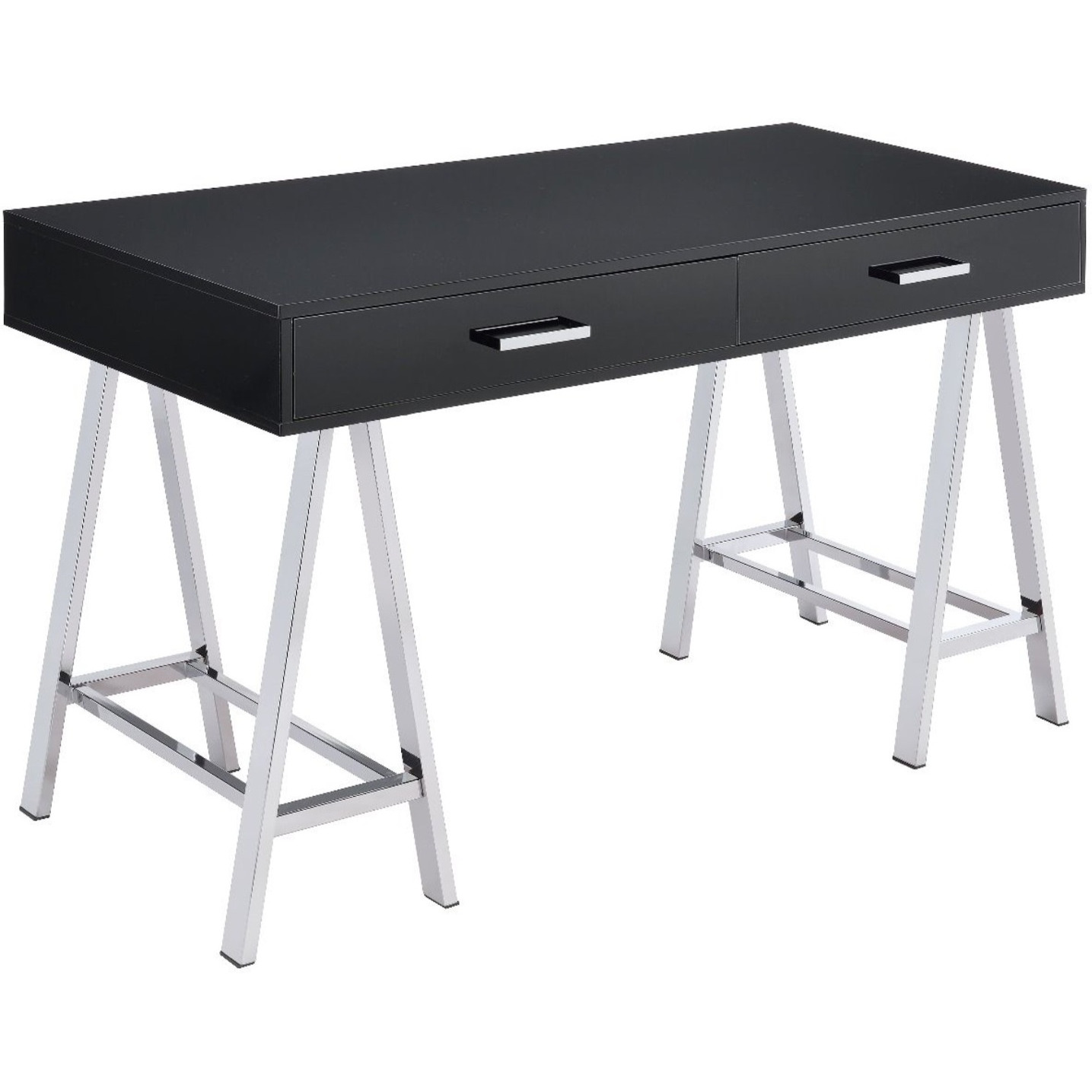 Built-in USB Port Writing Desk, Black High Gloss & Chrome Finish