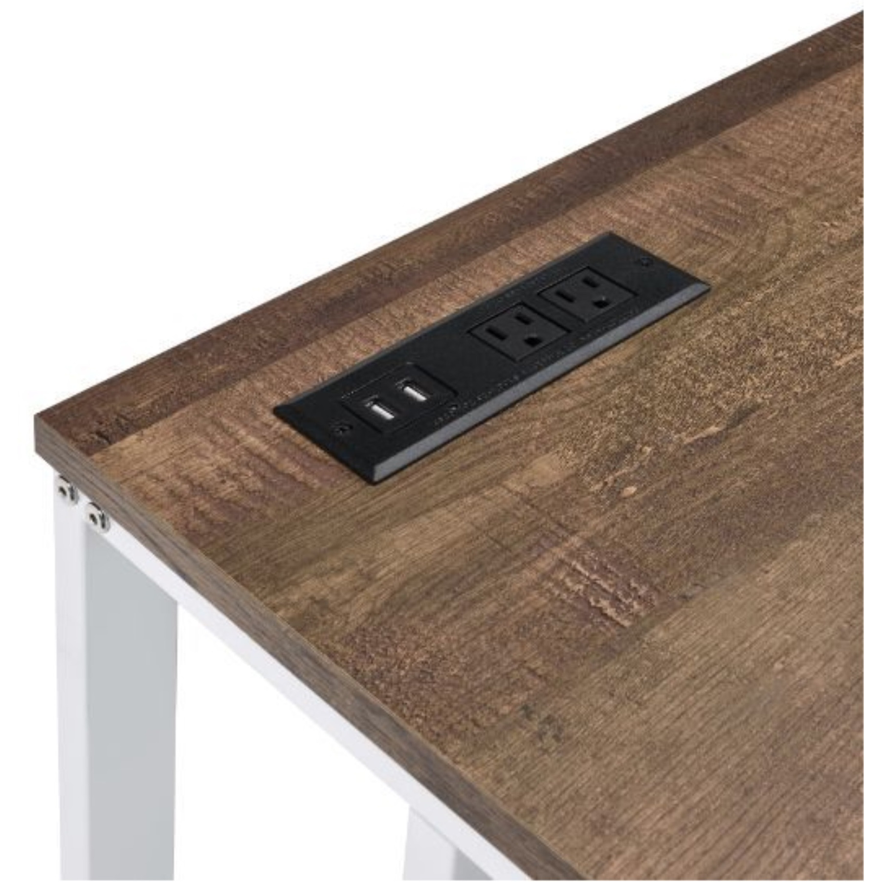Built-in USB Port Writing Desk, Walnut & White Finish
