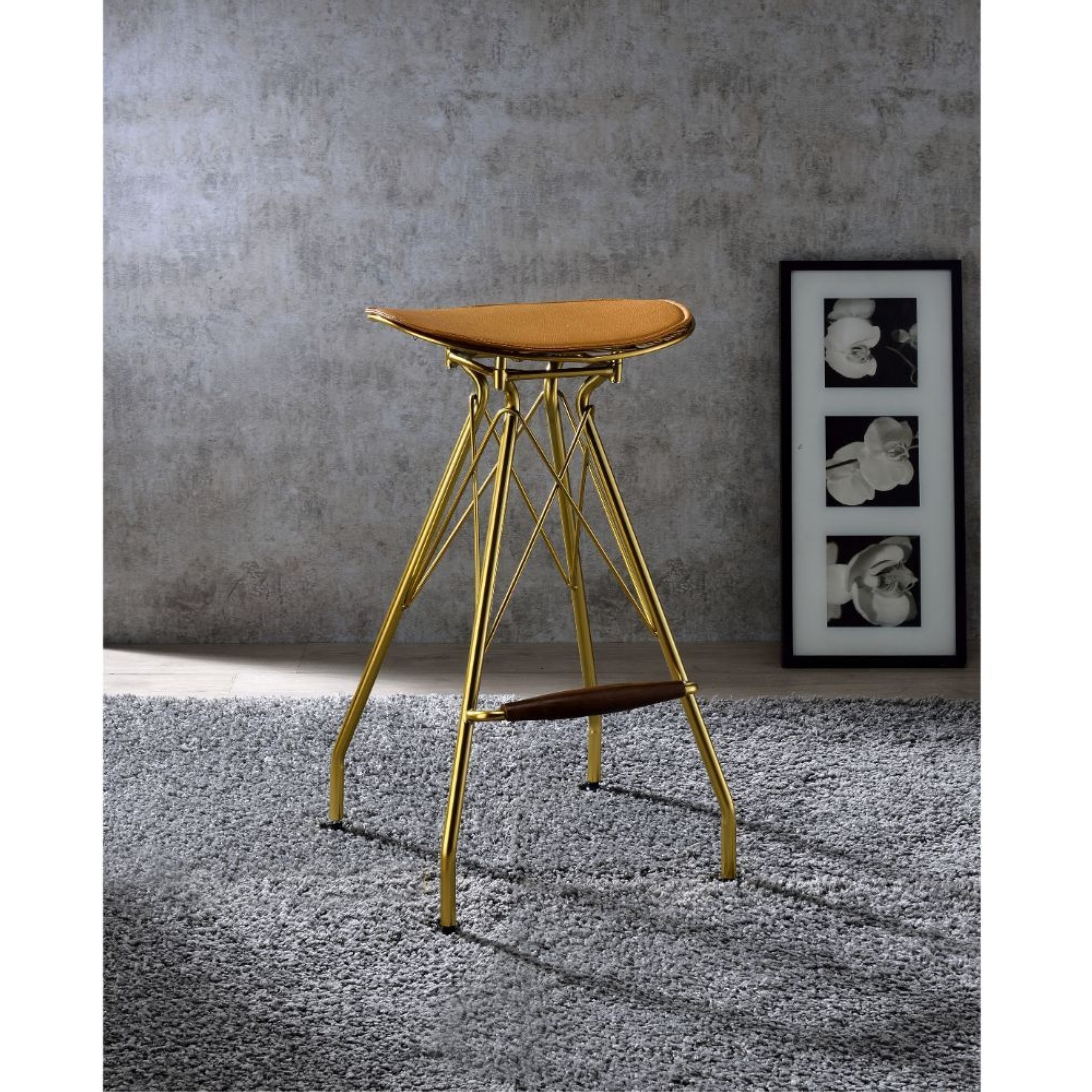 Bar Stool (Set-2), Whiskey PU & Gold
