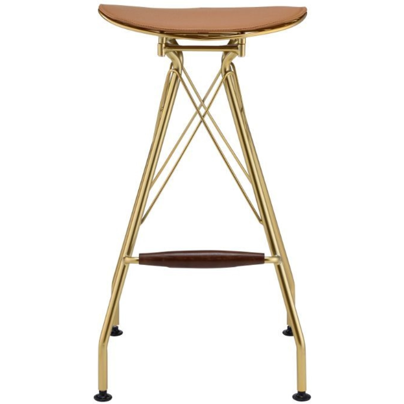 Bar Stool (Set-2), Whiskey PU & Gold