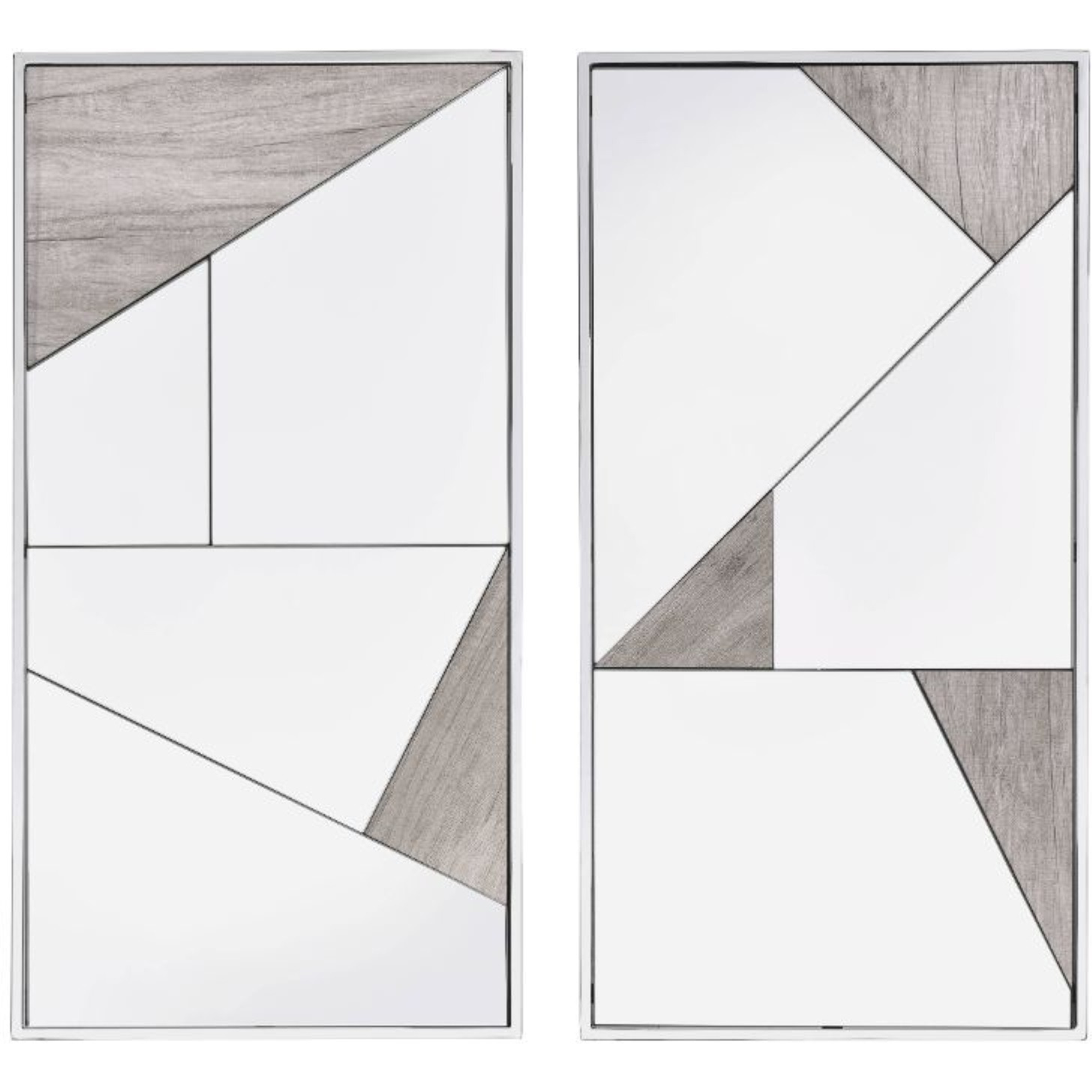 Wall Accent Mirror (Set-2), Mirrored, Natural Oak & Chrome