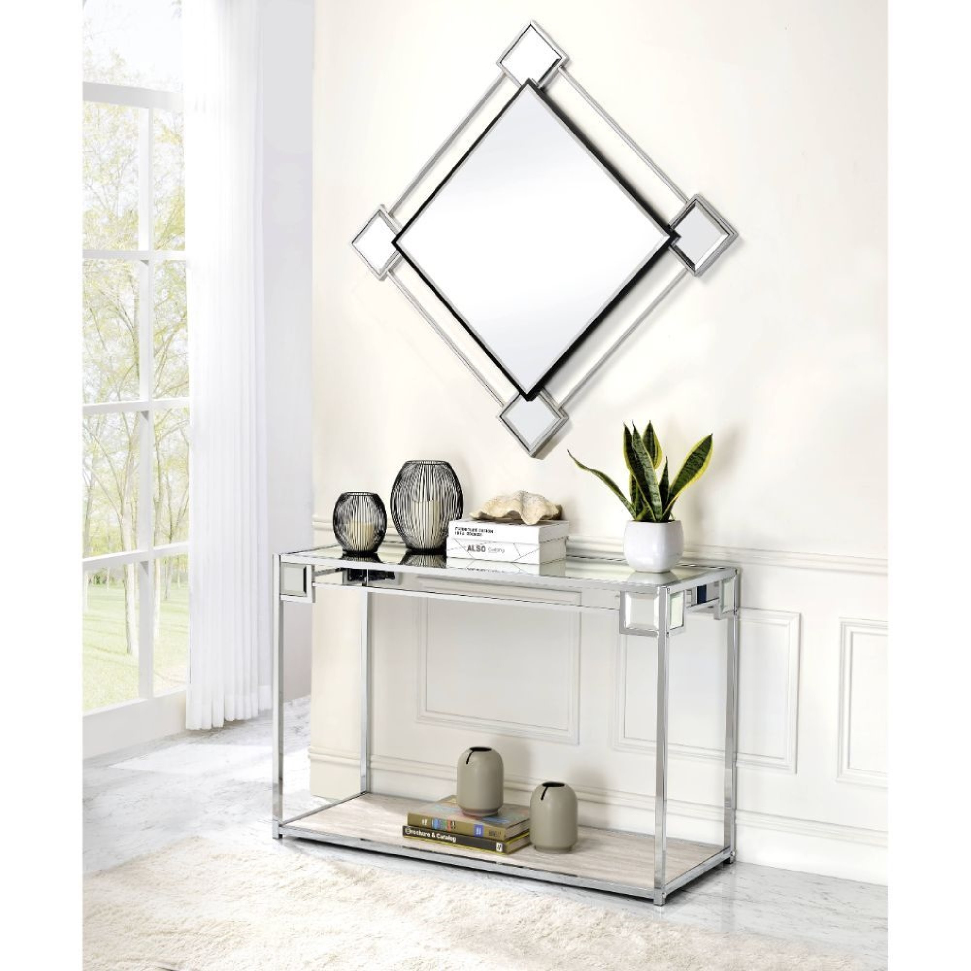 Wall Accent Mirror, Mirrored & Chrome