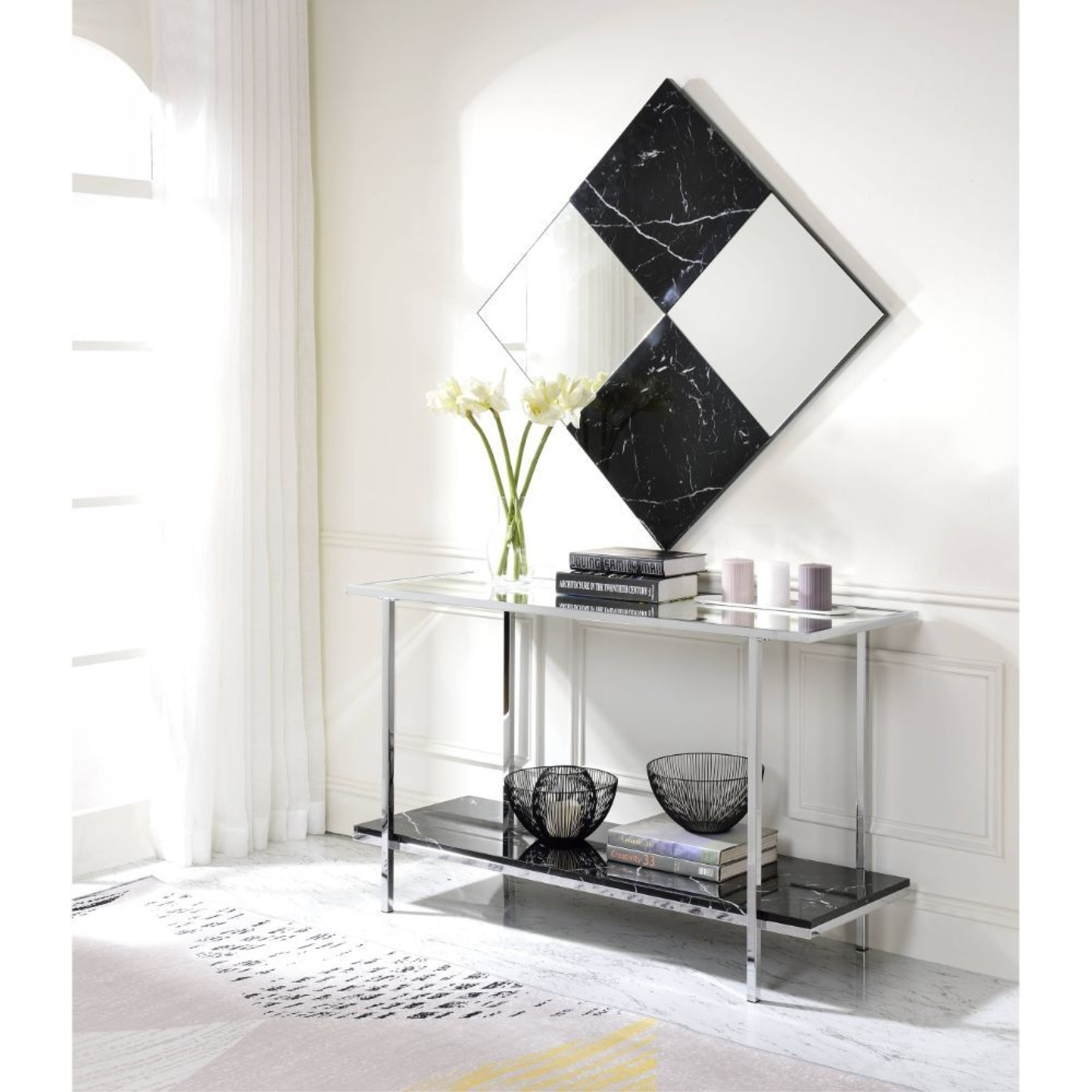 Wall Accent Mirror, Mirrored & Faux Marble