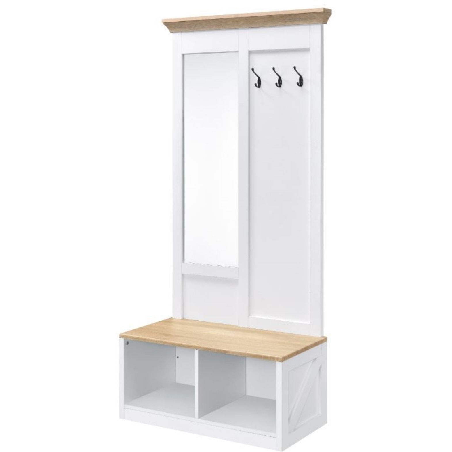 Hall Tree, Light Oak & White Finish