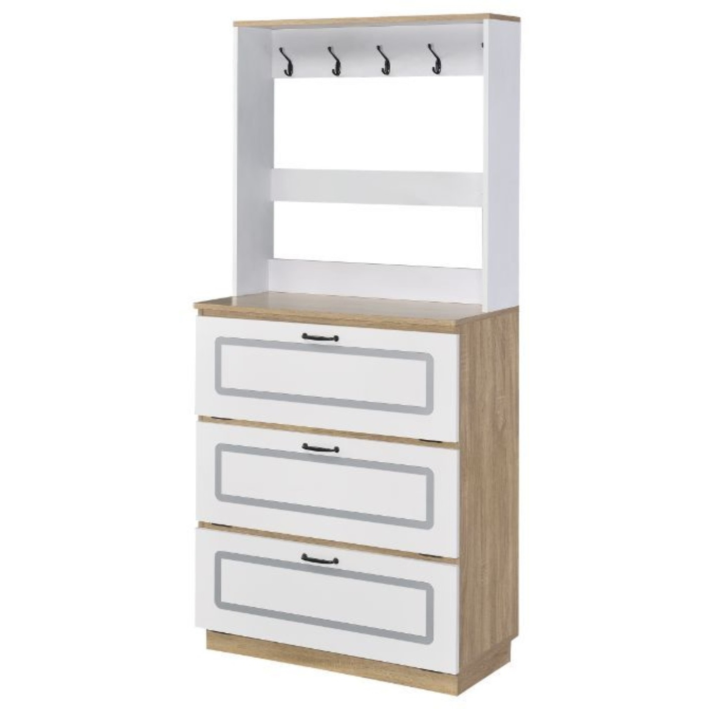 Shoe Cabinet, Light Oak & White Finish