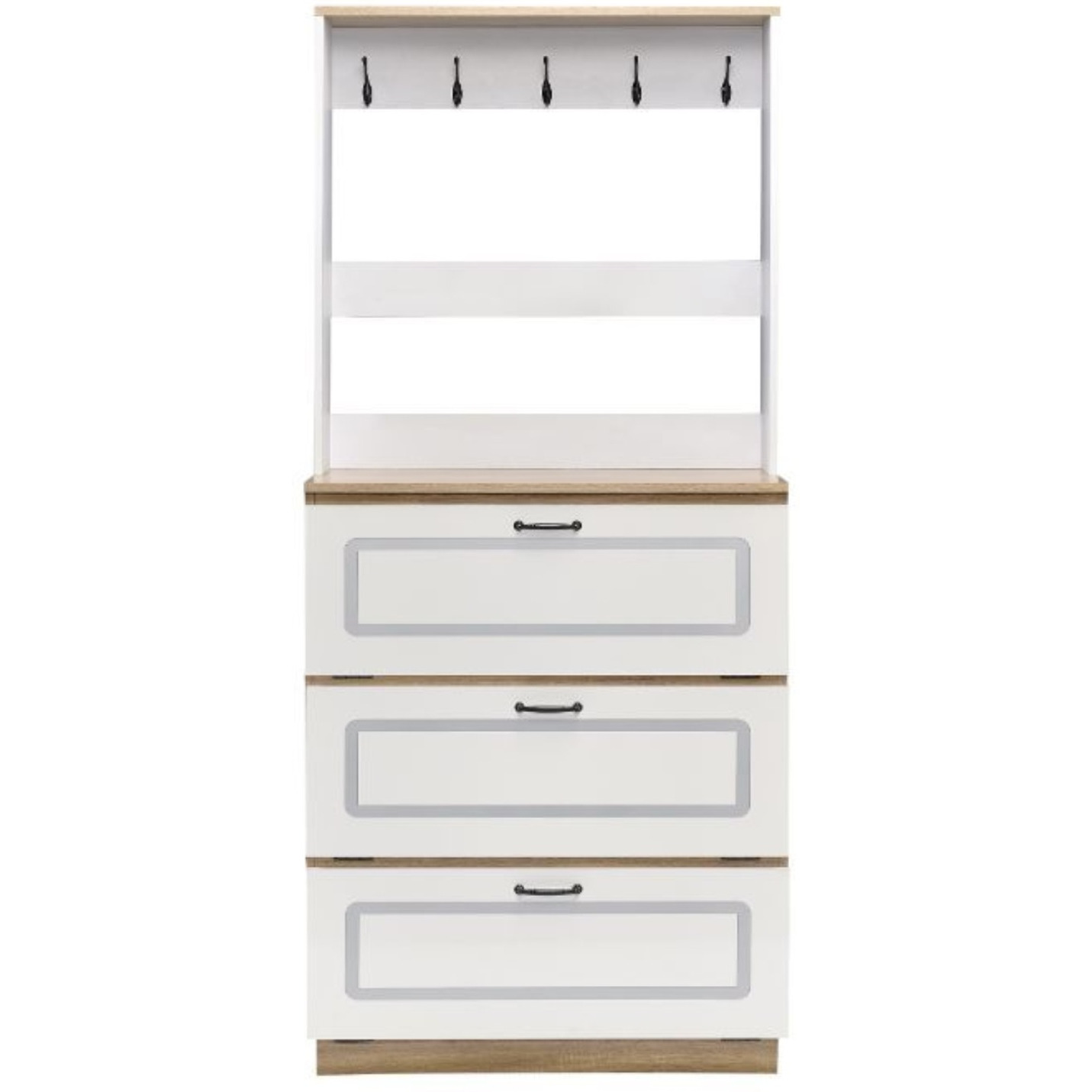 Shoe Cabinet, Light Oak & White Finish