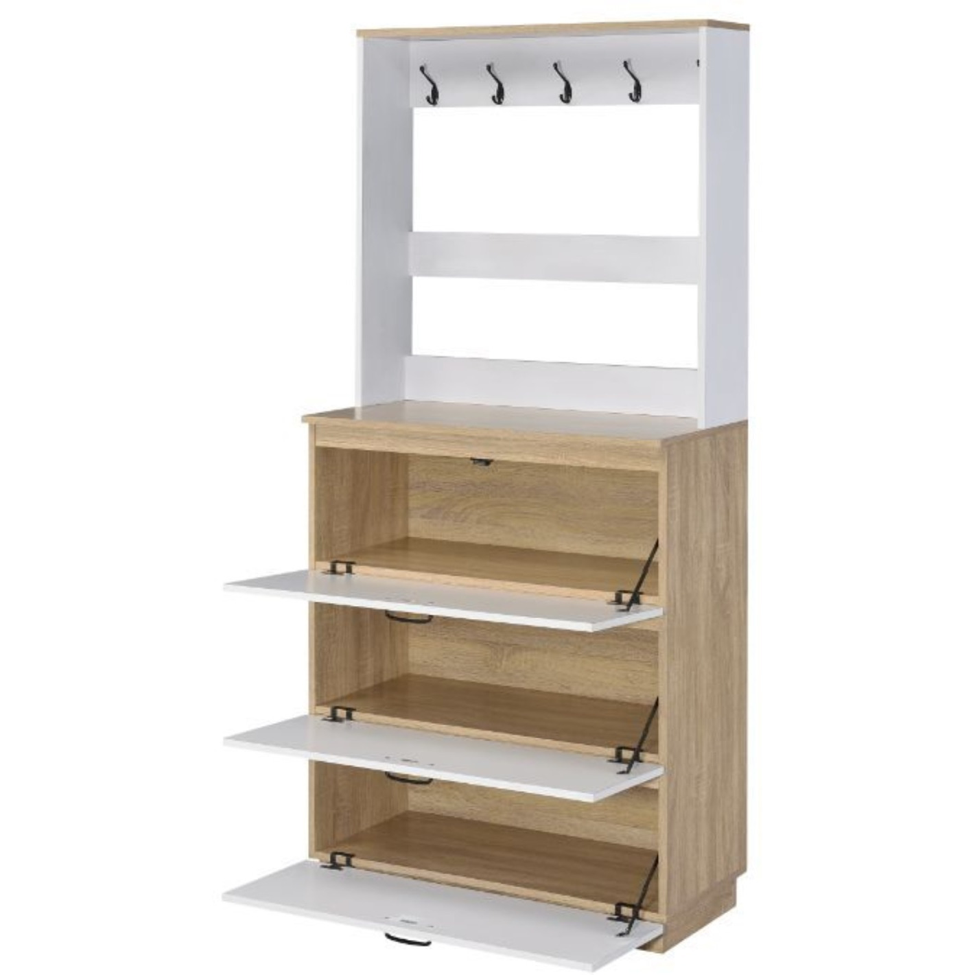 Shoe Cabinet, Light Oak & White Finish