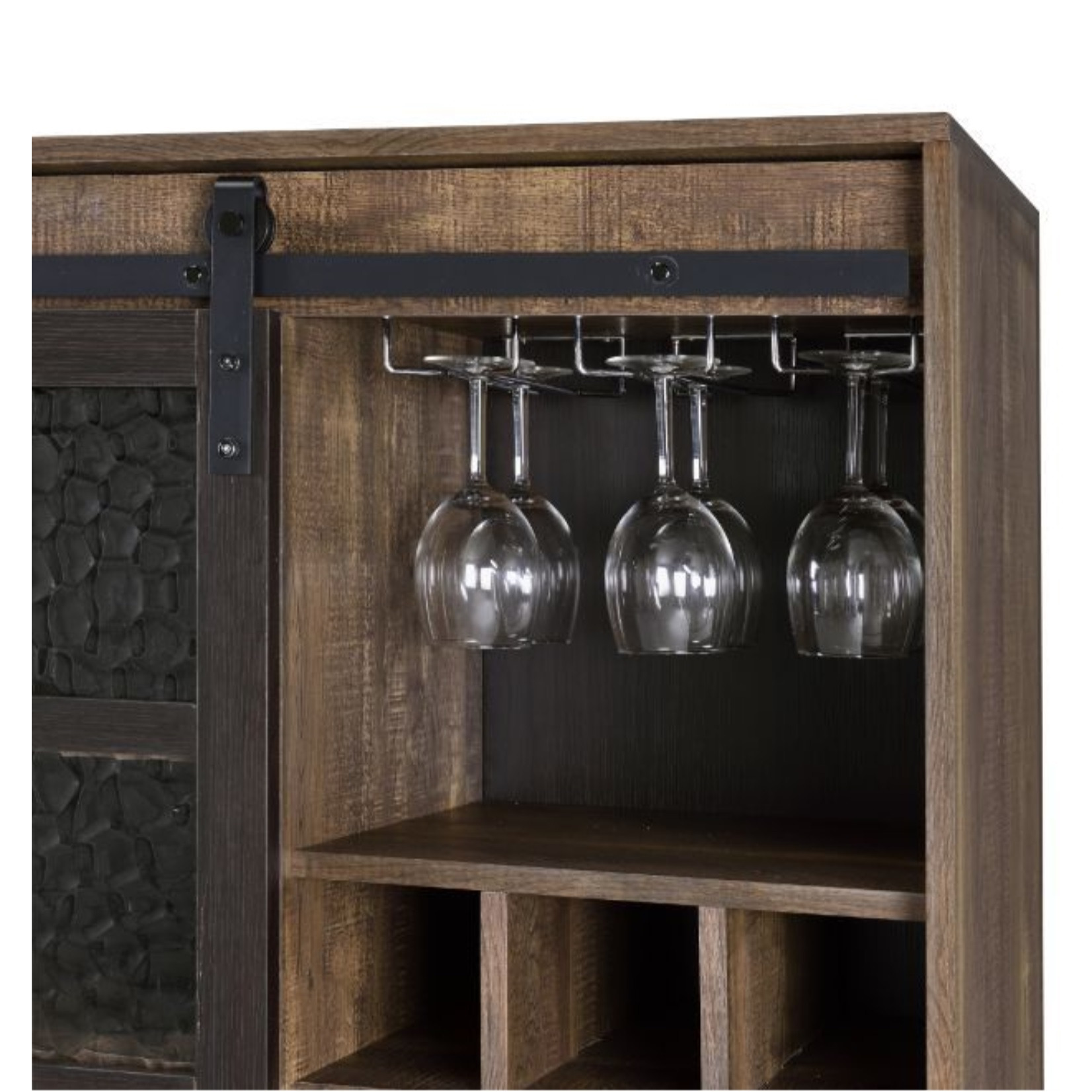 Wine Cabinet, Obscure Glass, Rustic Oak & Black Finish