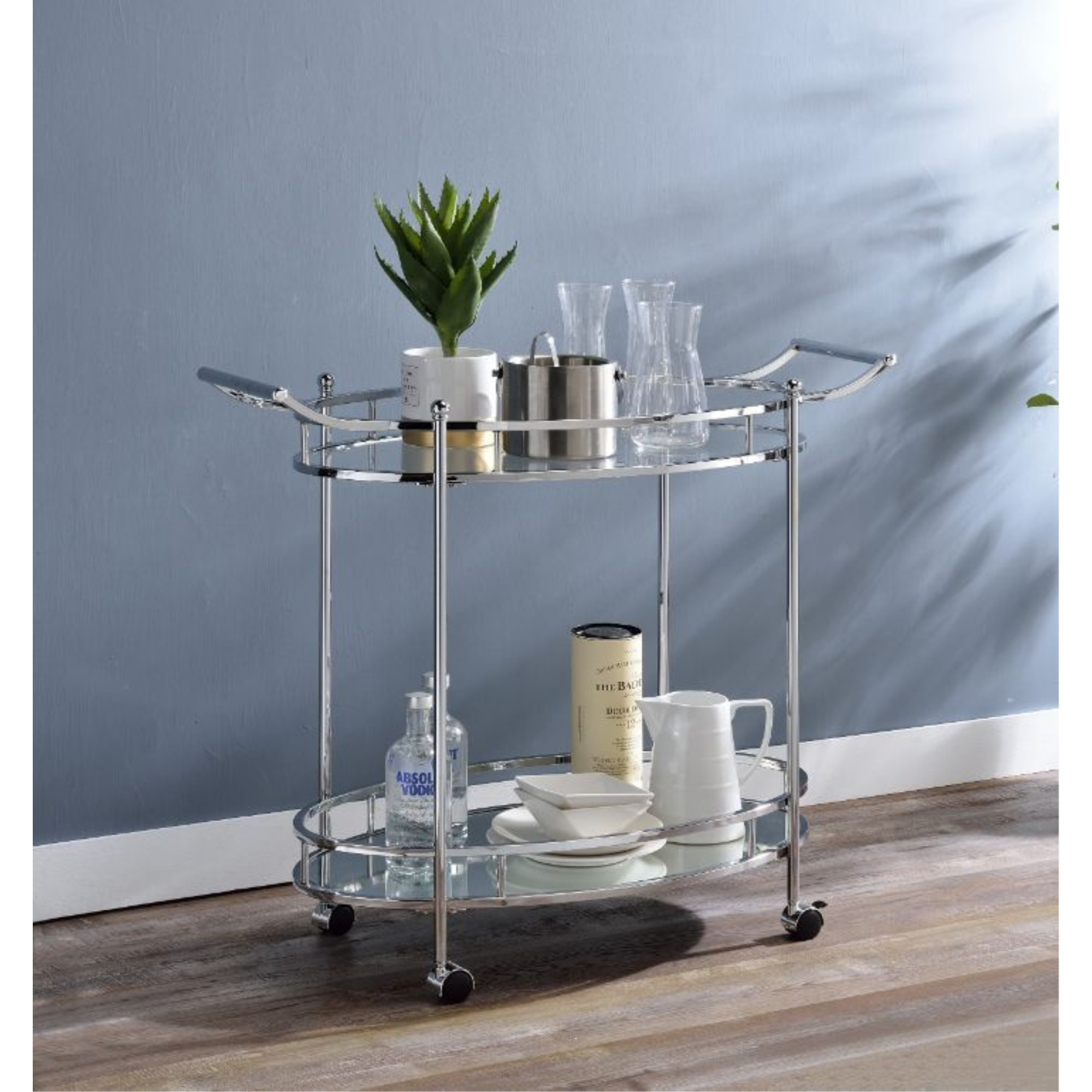 Serving Cart, Clear Glass & Chrome Finish