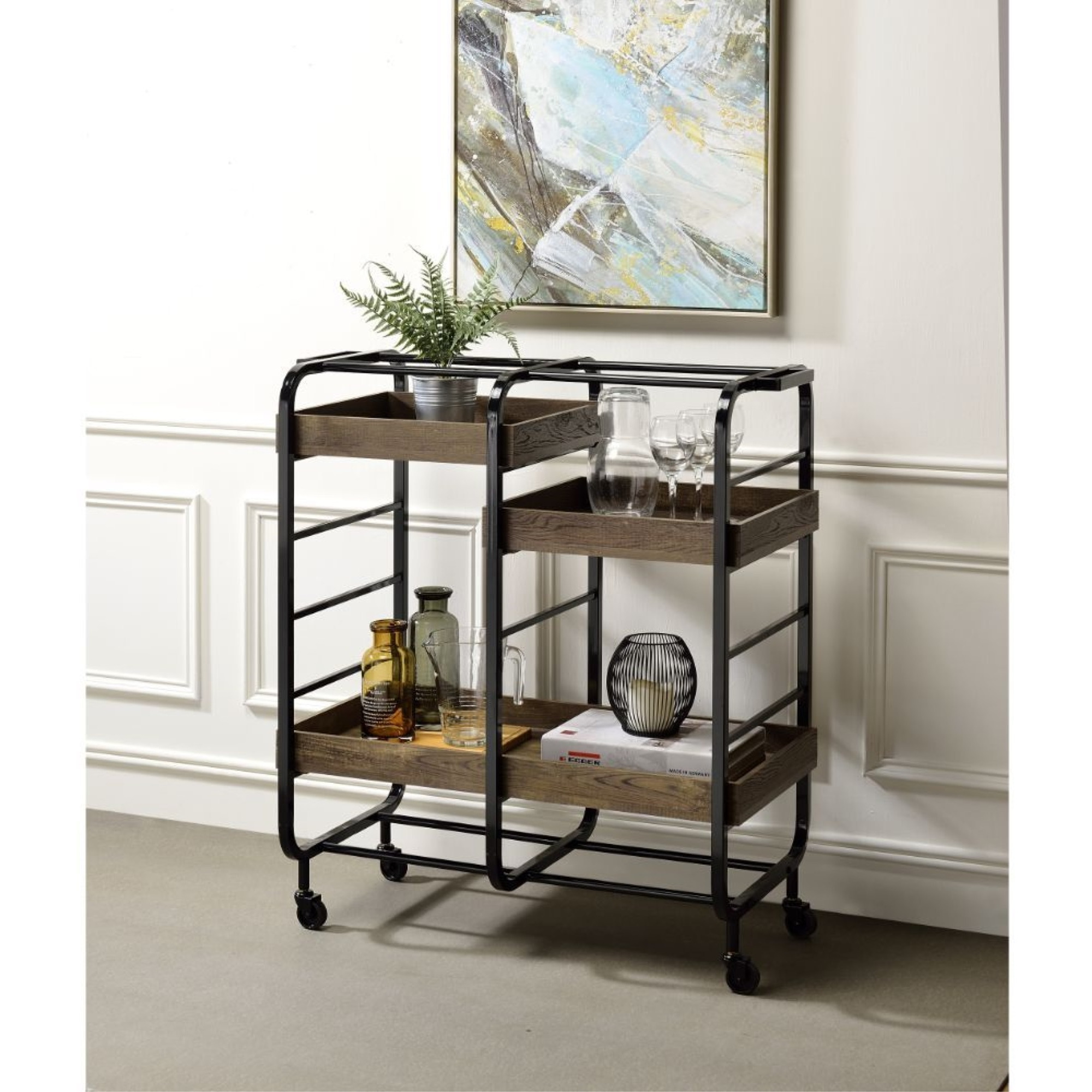 Serving Cart, Black & Walnut