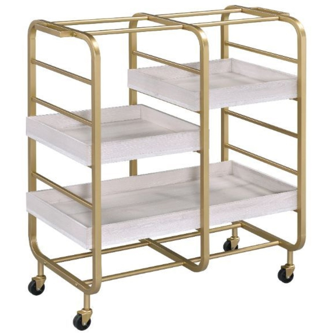Serving Cart, Gold & White-Washed