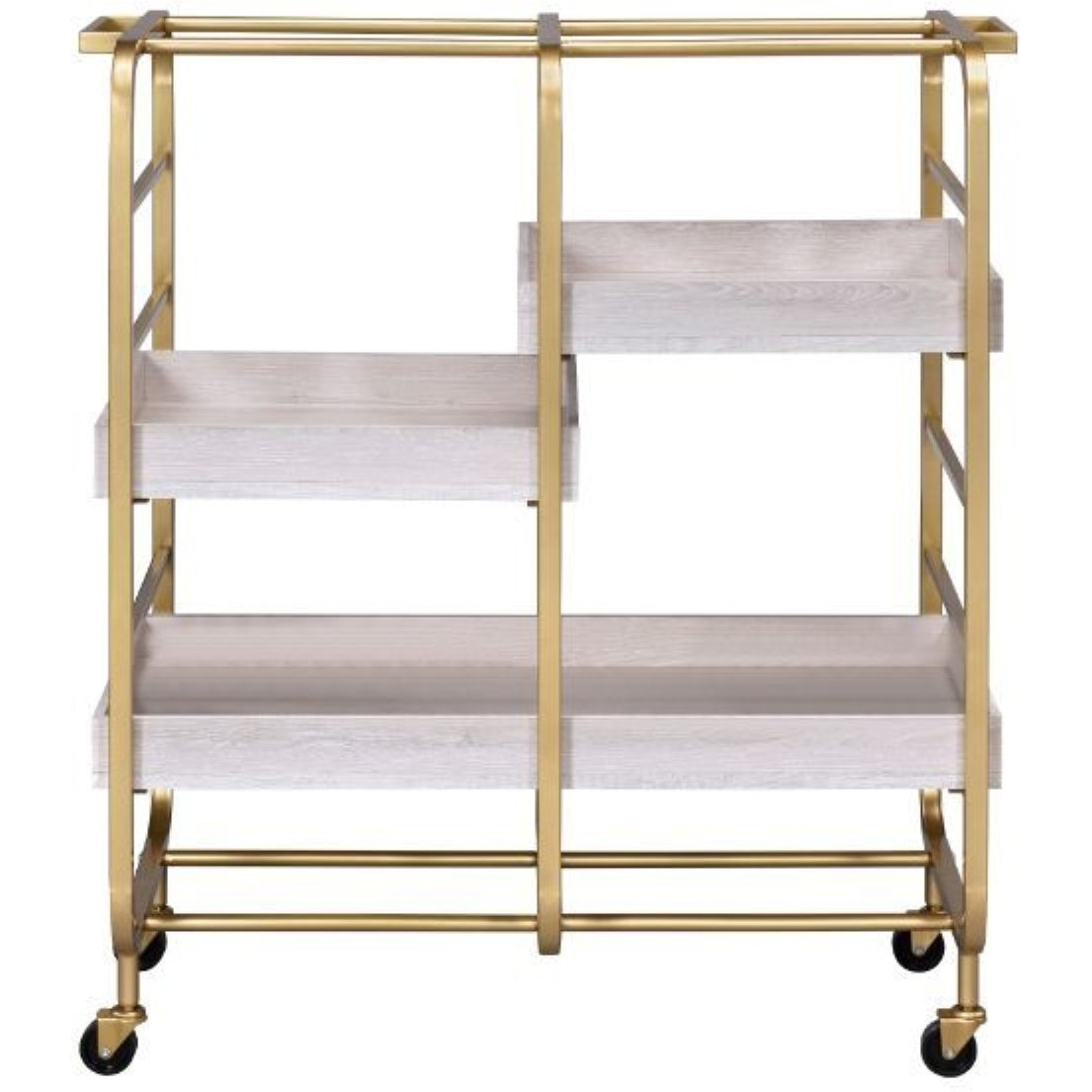 Serving Cart, Gold & White-Washed