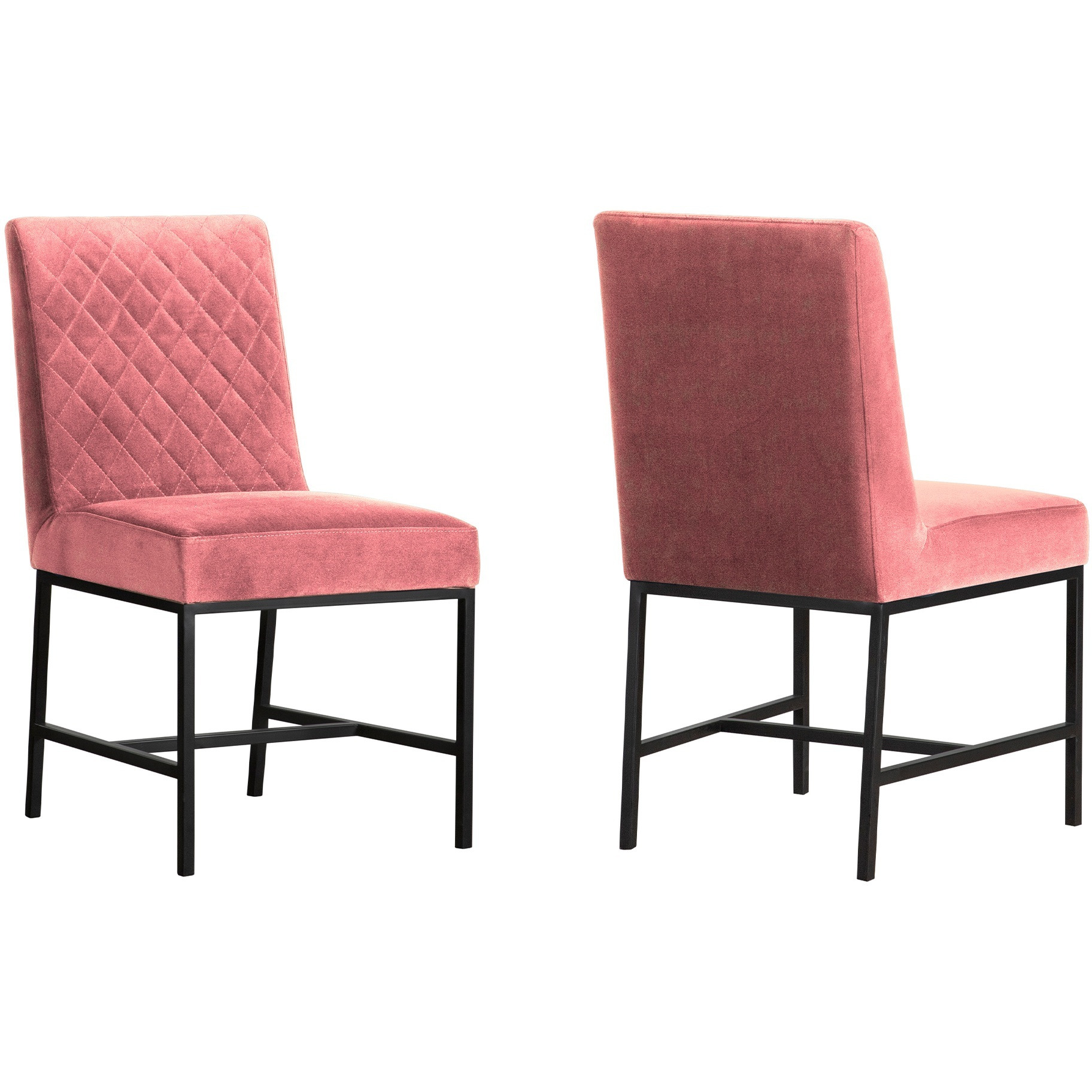 Napoli Pink Velvet and Black Leg Modern Accent Dining Chair- Set of 2
