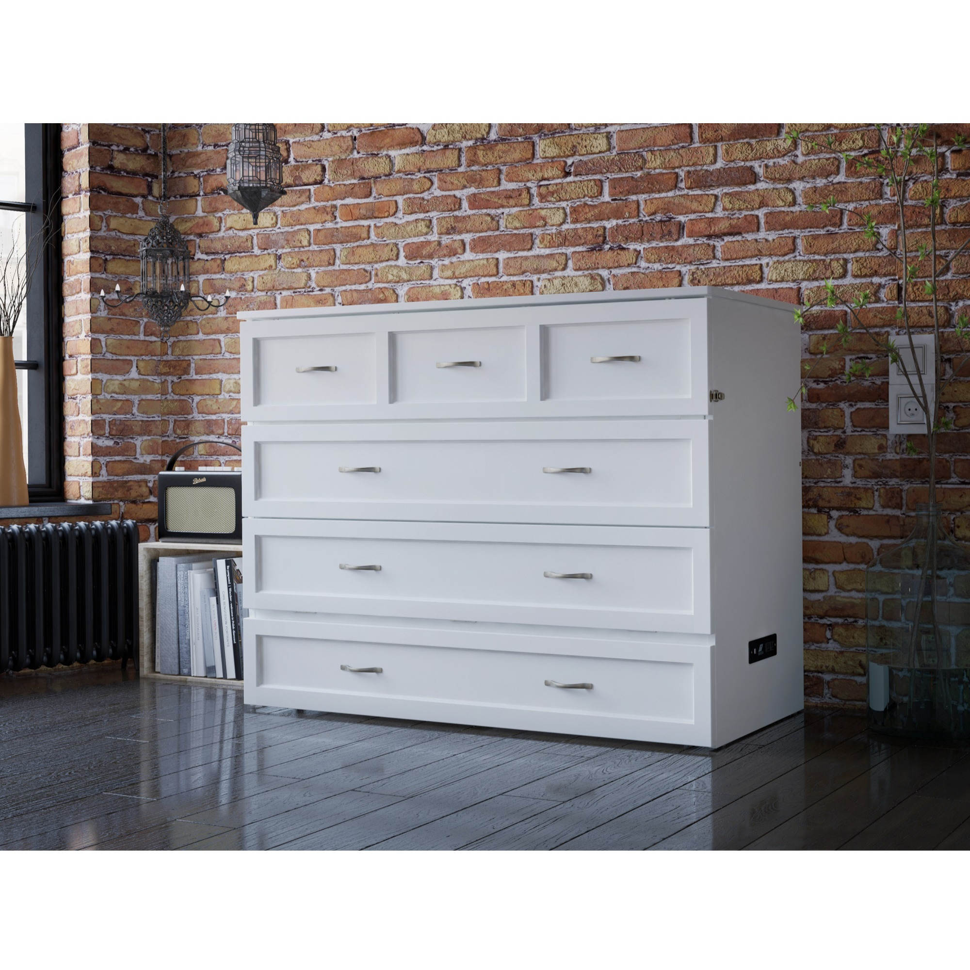 Deerfield Murphy Bed Chest Full White with Charging Station